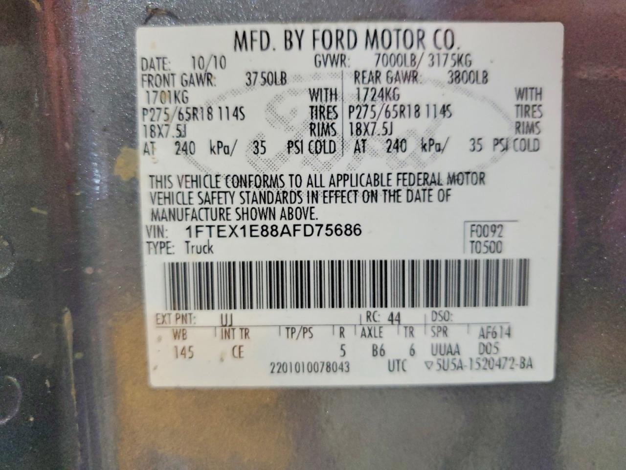 2010 Ford F150 Super Cab Gray vin: 1FTEX1E88AFD75686