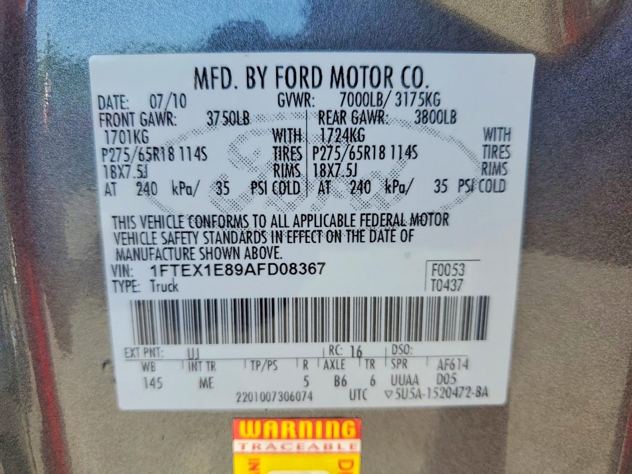 2010 Ford F150 Super Cab Gray vin: 1FTEX1E89AFD08367
