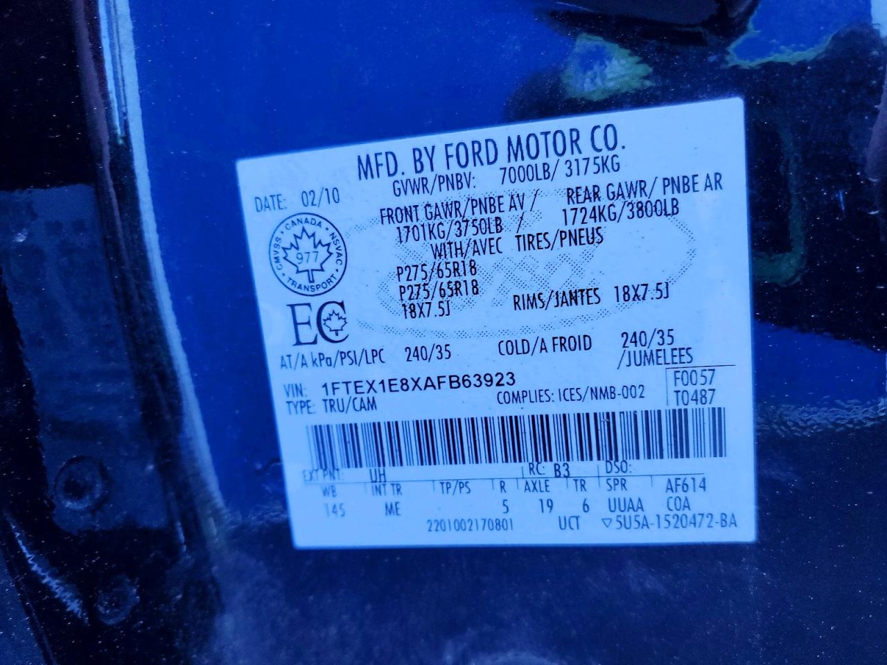 2010 Ford F150 Super Cab Black vin: 1FTEX1E8XAFB63923