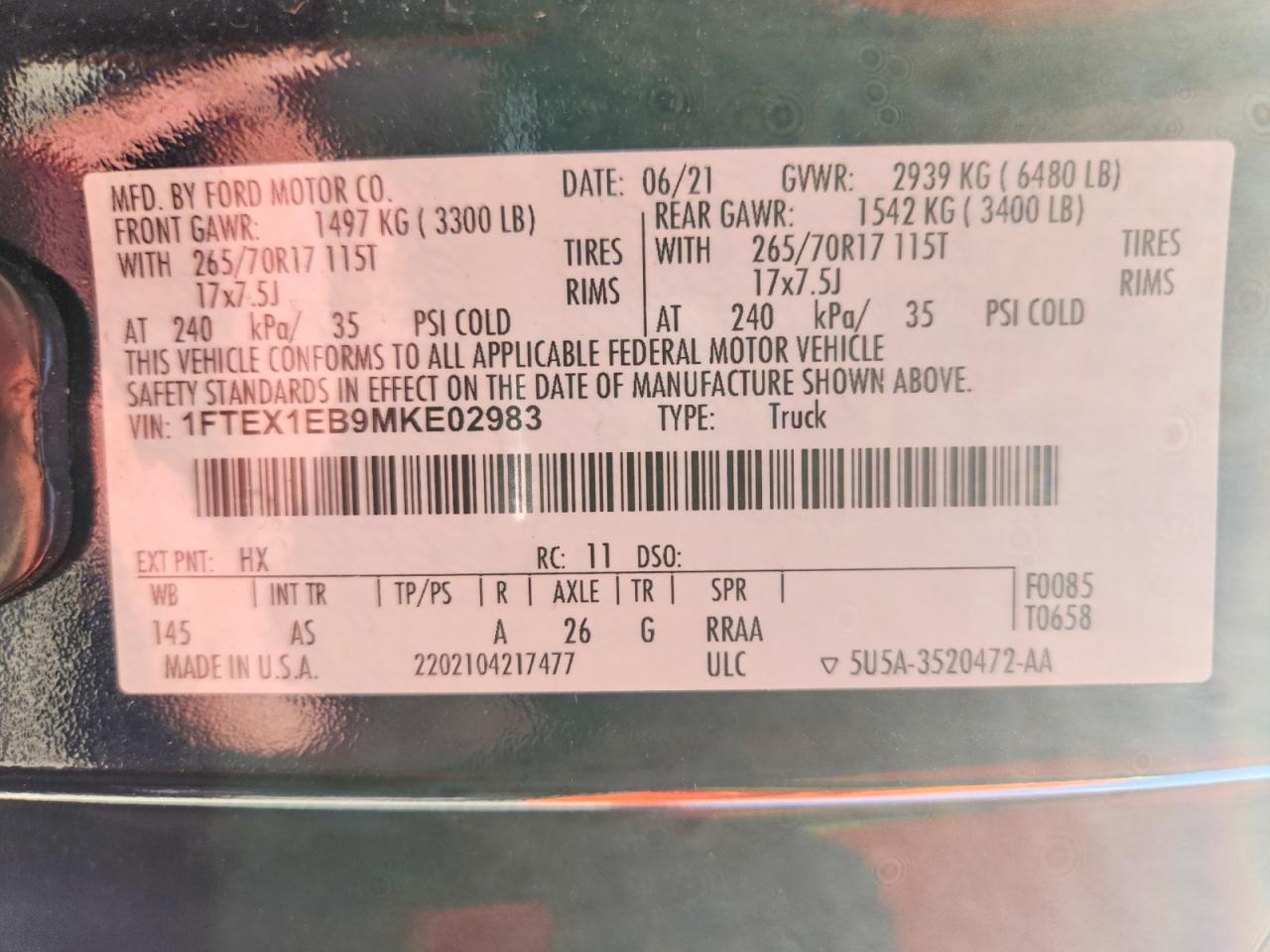 2021 Ford F150 Super Cab Blue vin: 1FTEX1EB9MKE02983