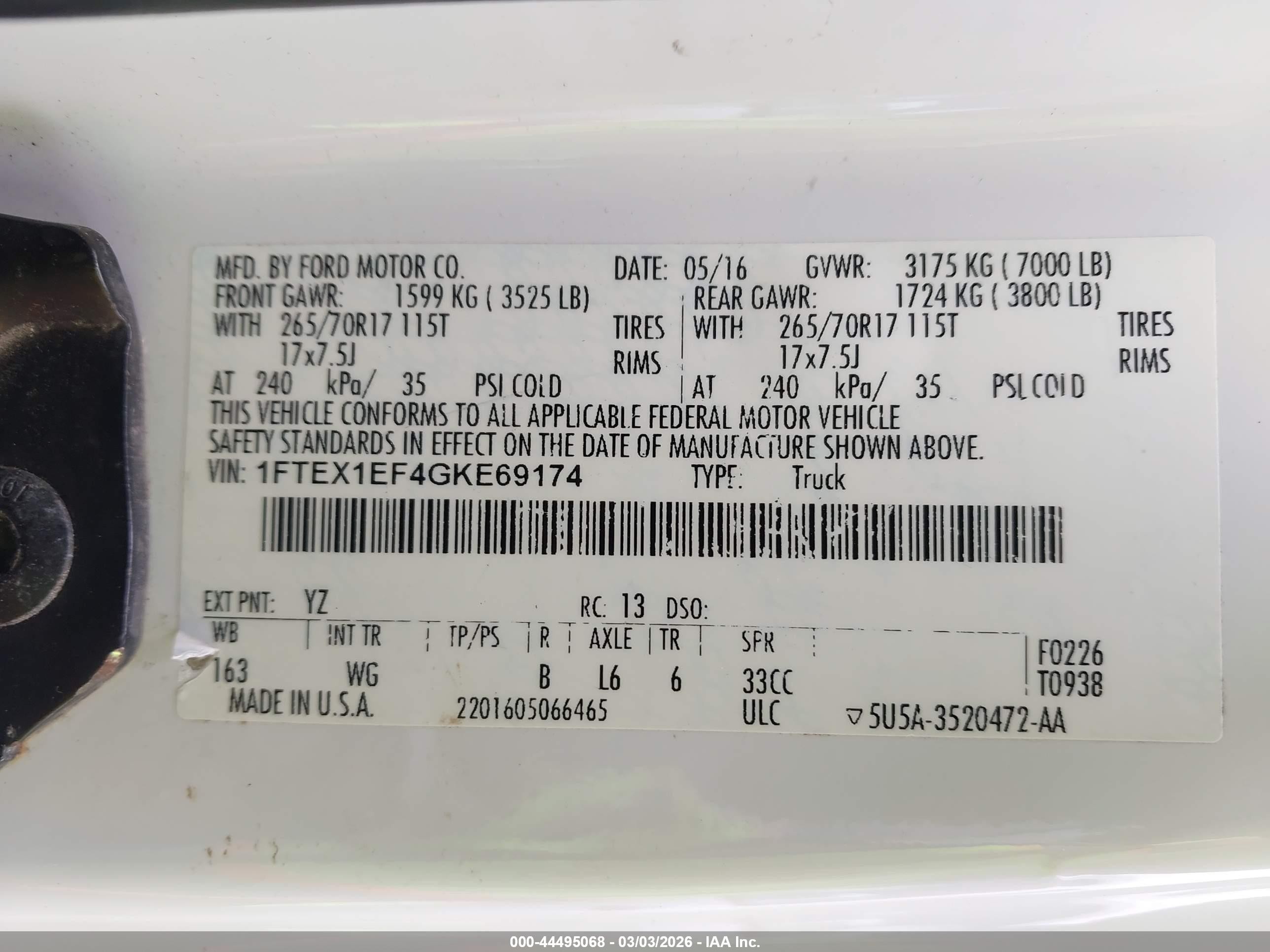 2016 Ford F-150 Xl White vin: 1FTEX1EF4GKE69174