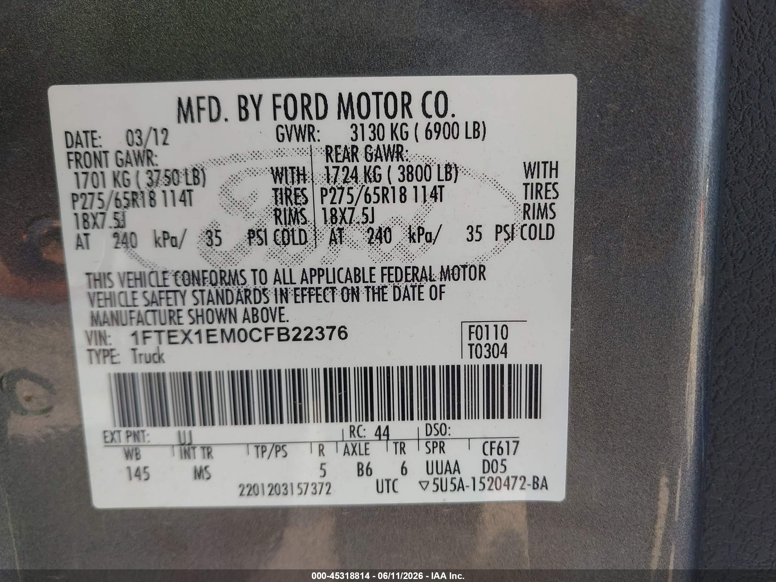 2012 Ford F-150 Xlt Gray vin: 1FTEX1EM0CFB22376