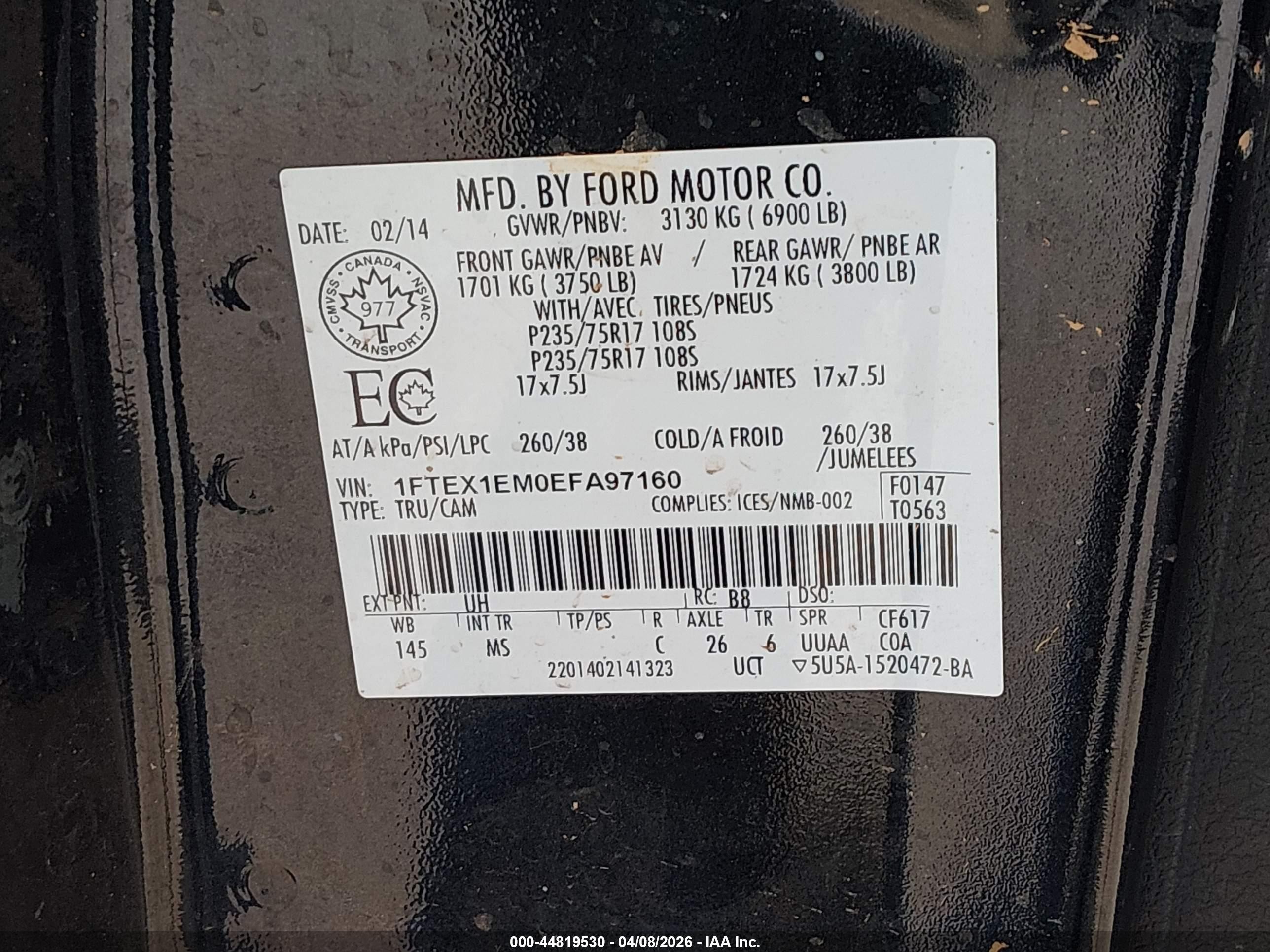 2014 Ford F-150 Xlt Black vin: 1FTEX1EM0EFA97160