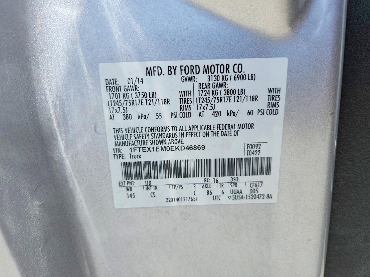 2014 Ford F150 Super Cab Серебряный vin: 1FTEX1EM0EKD46869