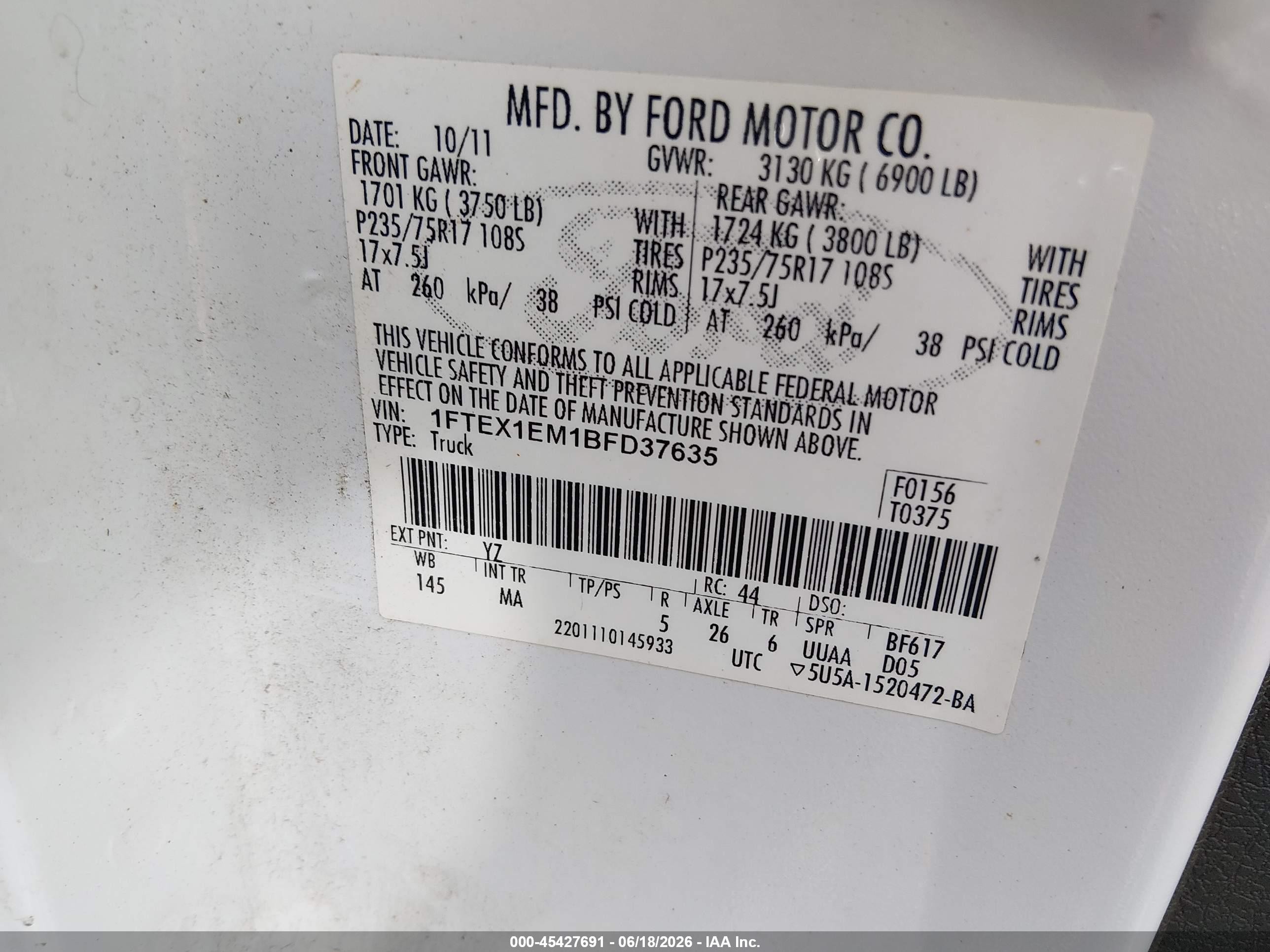 2011 Ford F-150 Stx/xl/xlt Белый vin: 1FTEX1EM1BFD37635