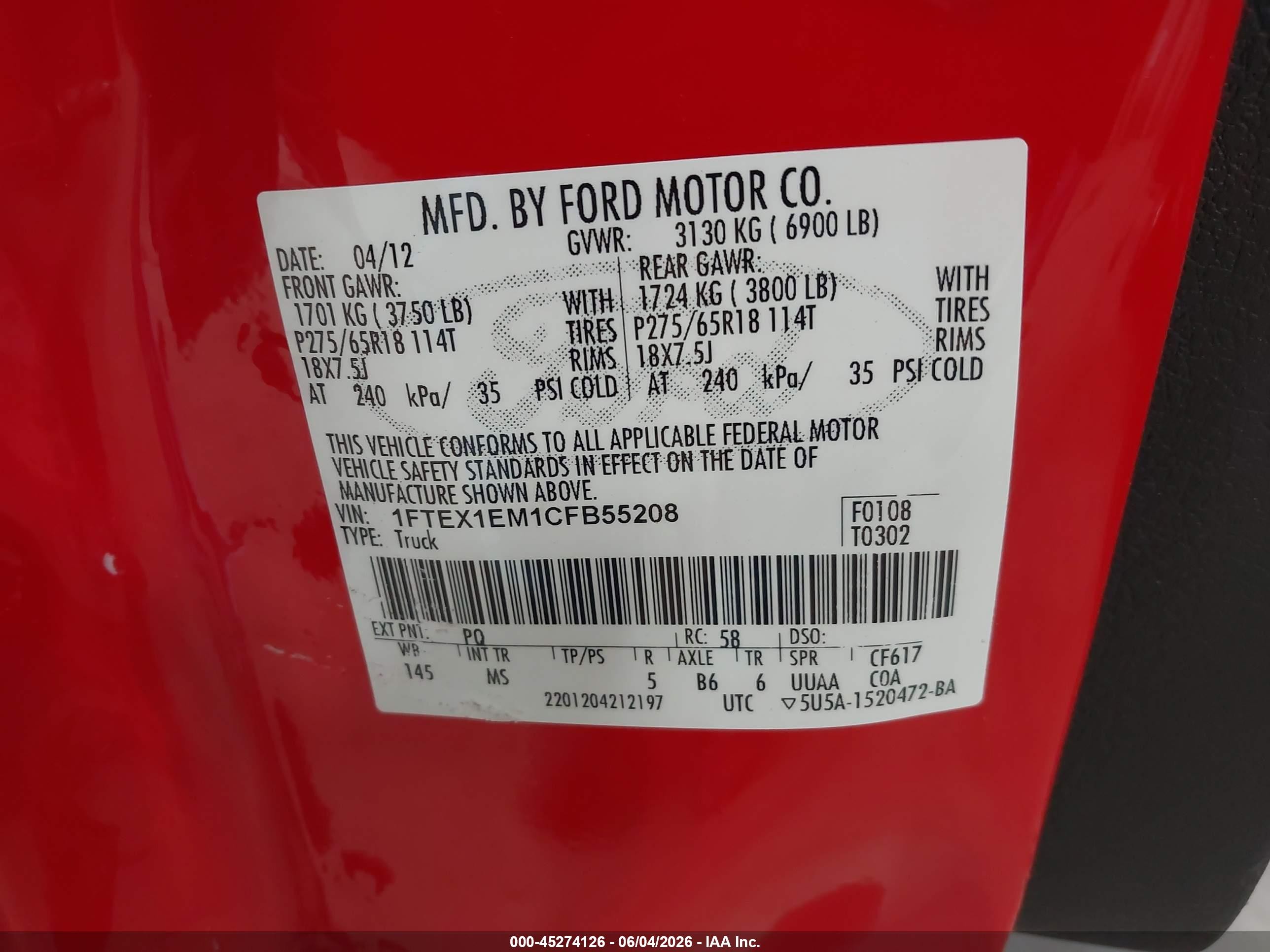 2012 Ford F-150 Xlt Red vin: 1FTEX1EM1CFB55208