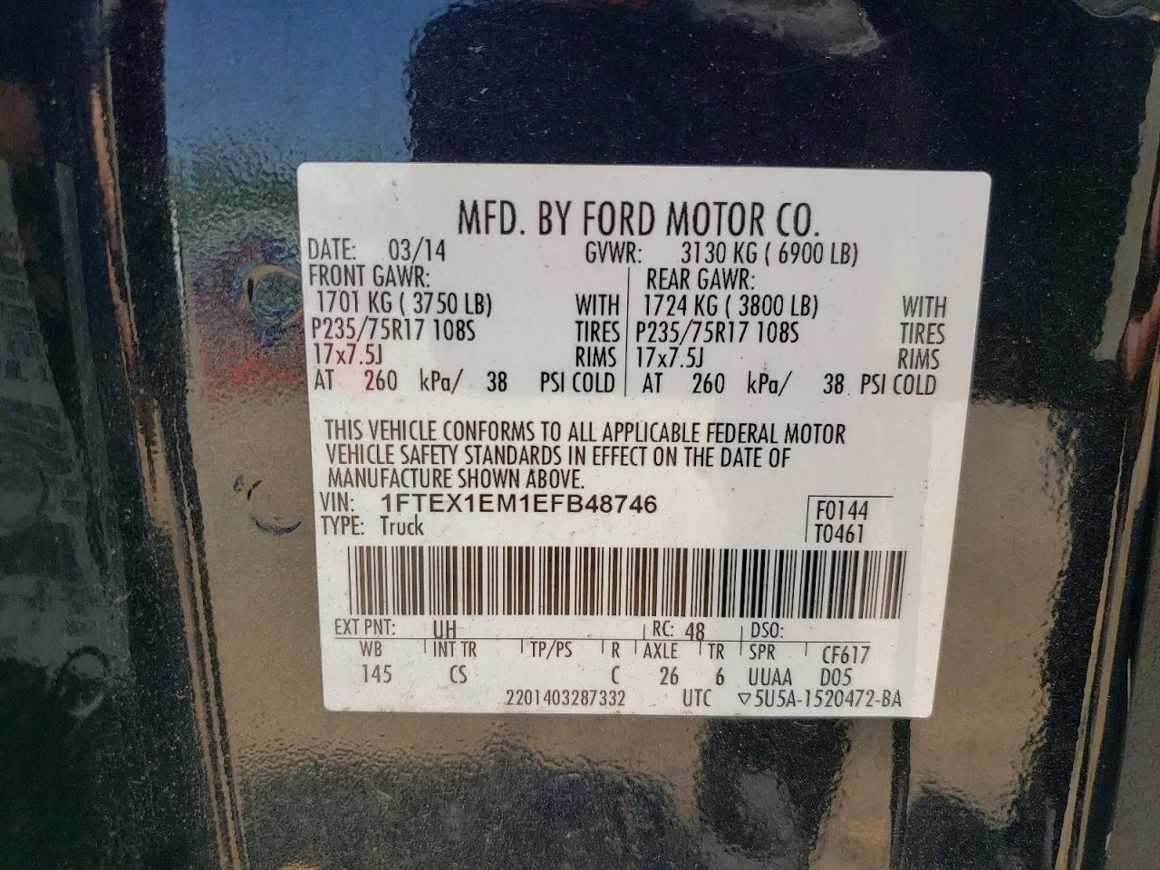 2014 Ford F150 Super Cab Черный vin: 1FTEX1EM1EFB48746