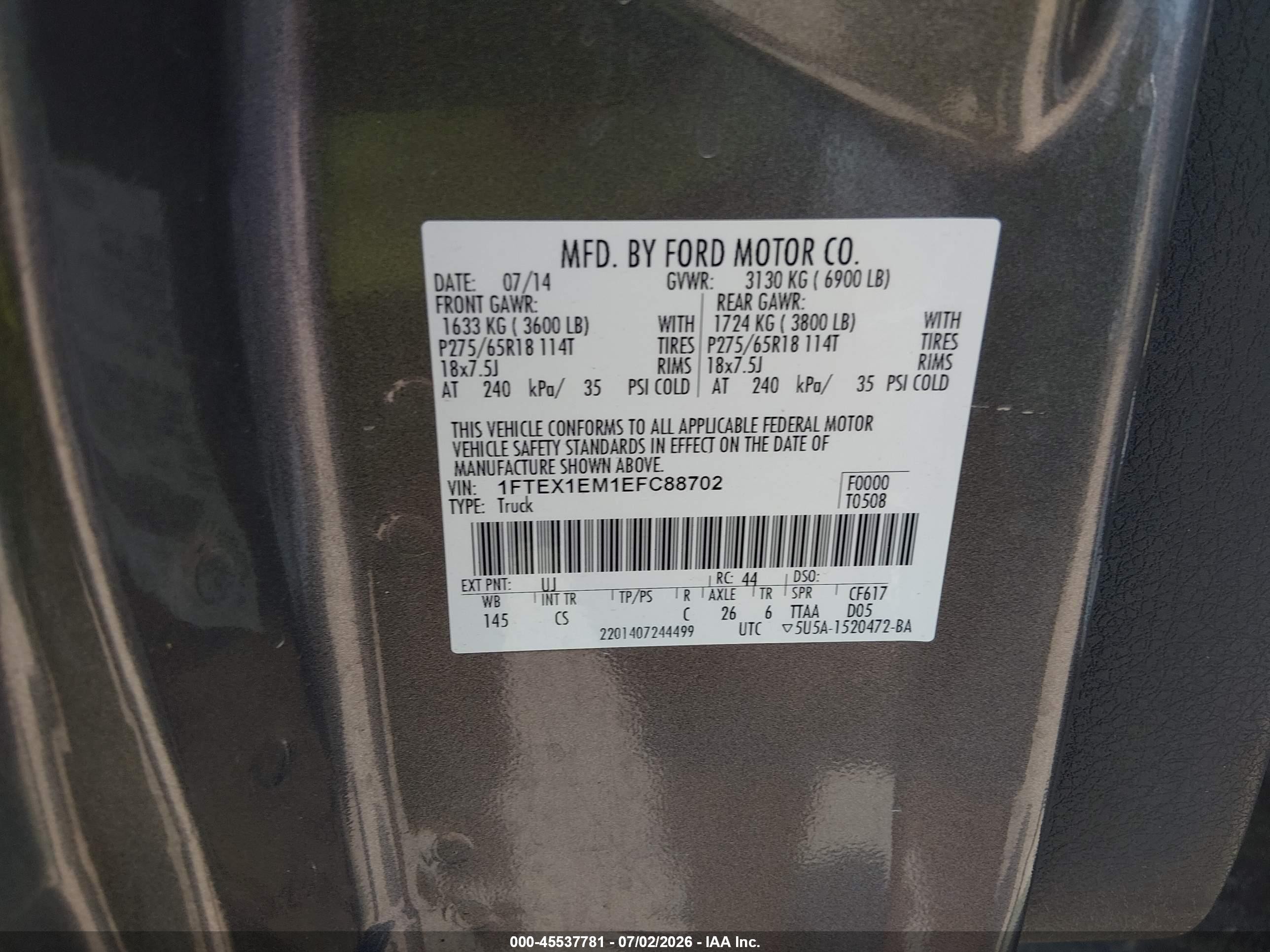 2014 Ford F-150 Stx Gray vin: 1FTEX1EM1EFC88702