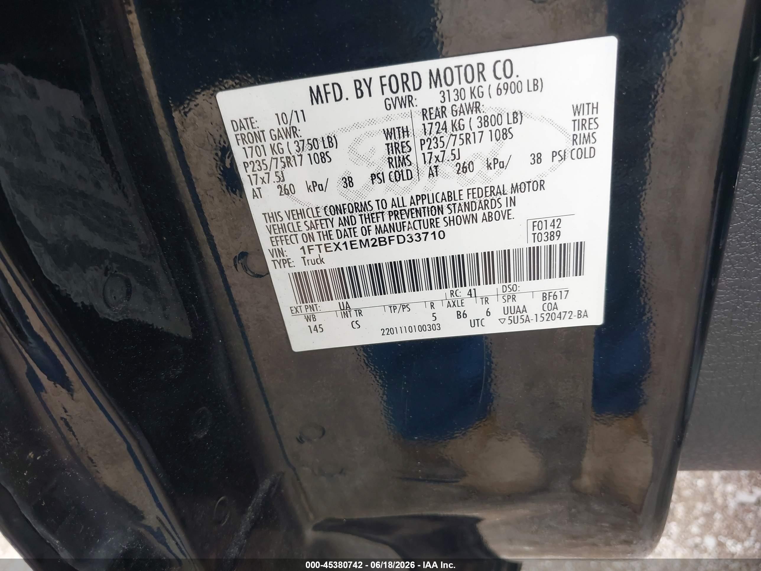 2011 Ford F-150 Stx/xl/xlt Black vin: 1FTEX1EM2BFD33710