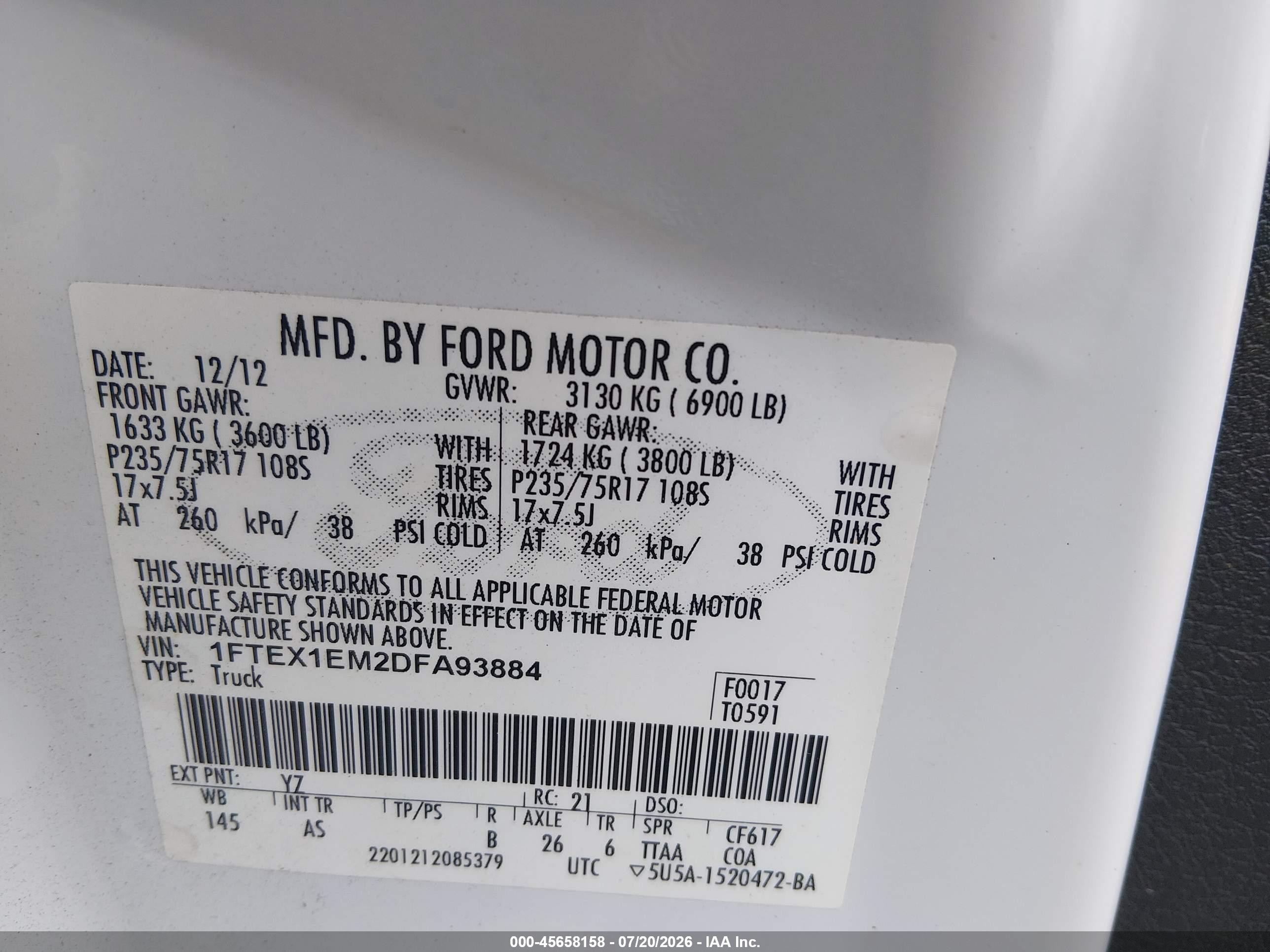 2013 Ford F-150 Xl White vin: 1FTEX1EM2DFA93884
