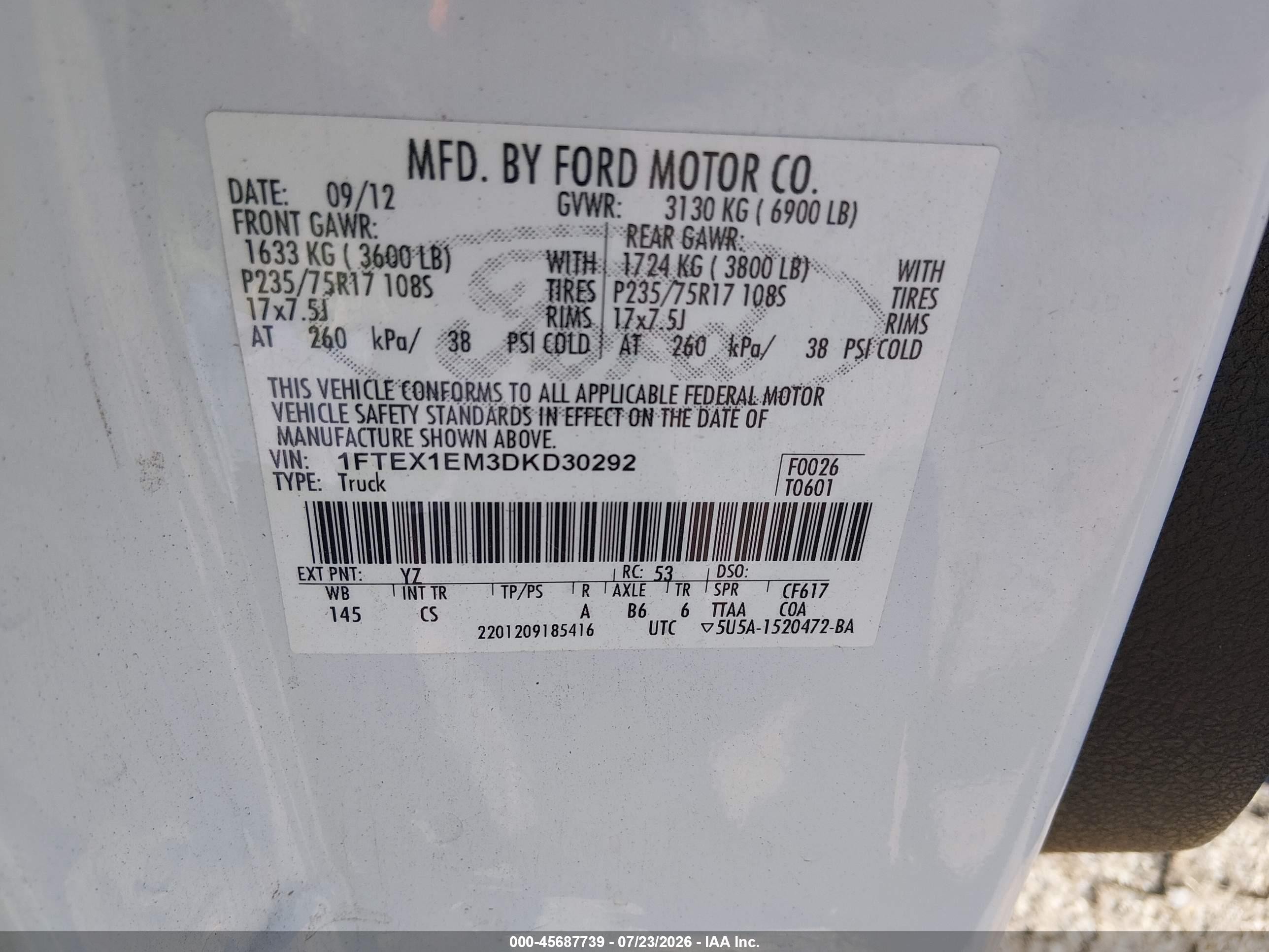 2013 Ford F-150 Xl White vin: 1FTEX1EM3DKD30292