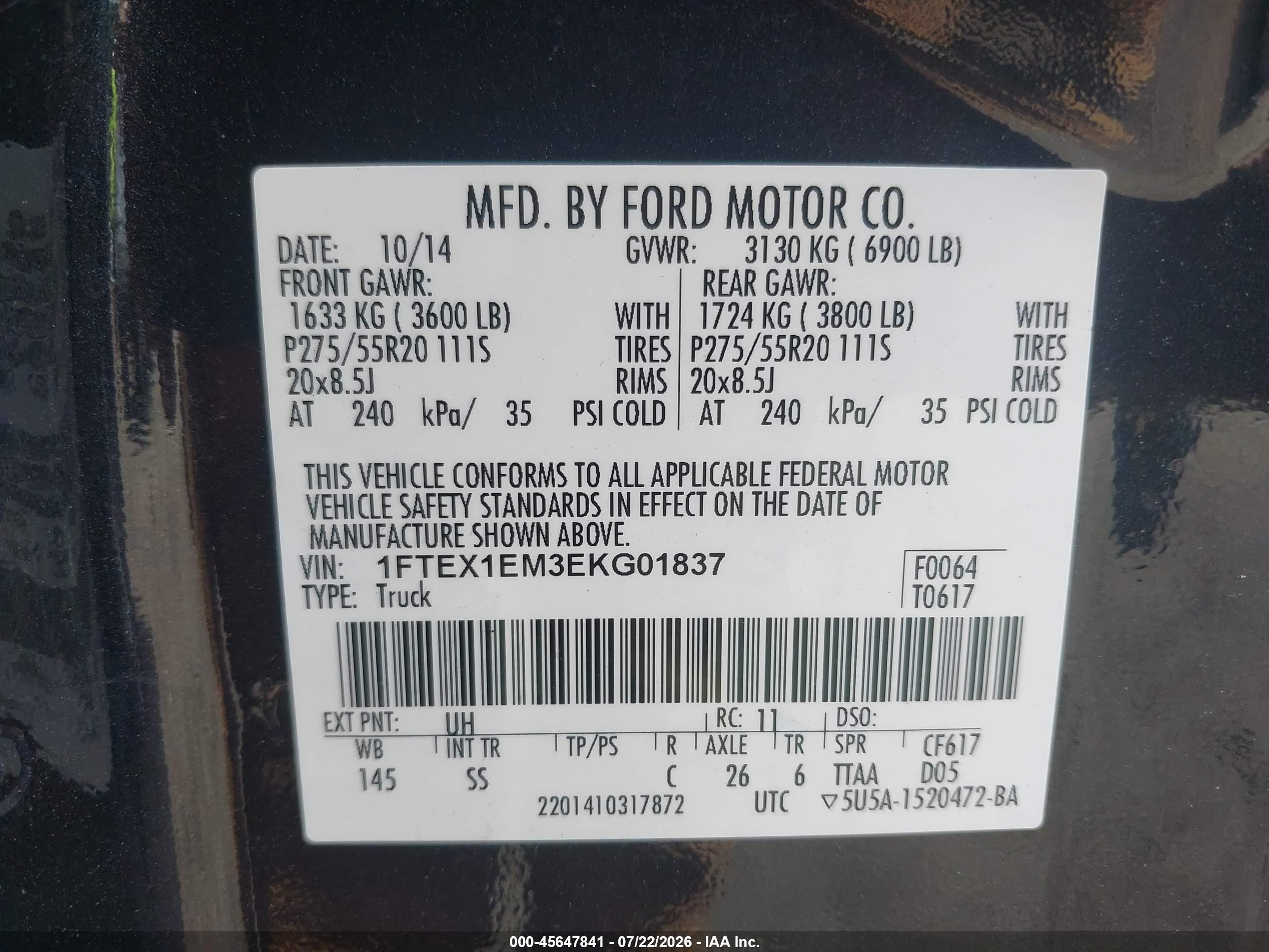 2014 Ford F-150 Stx Black vin: 1FTEX1EM3EKG01837