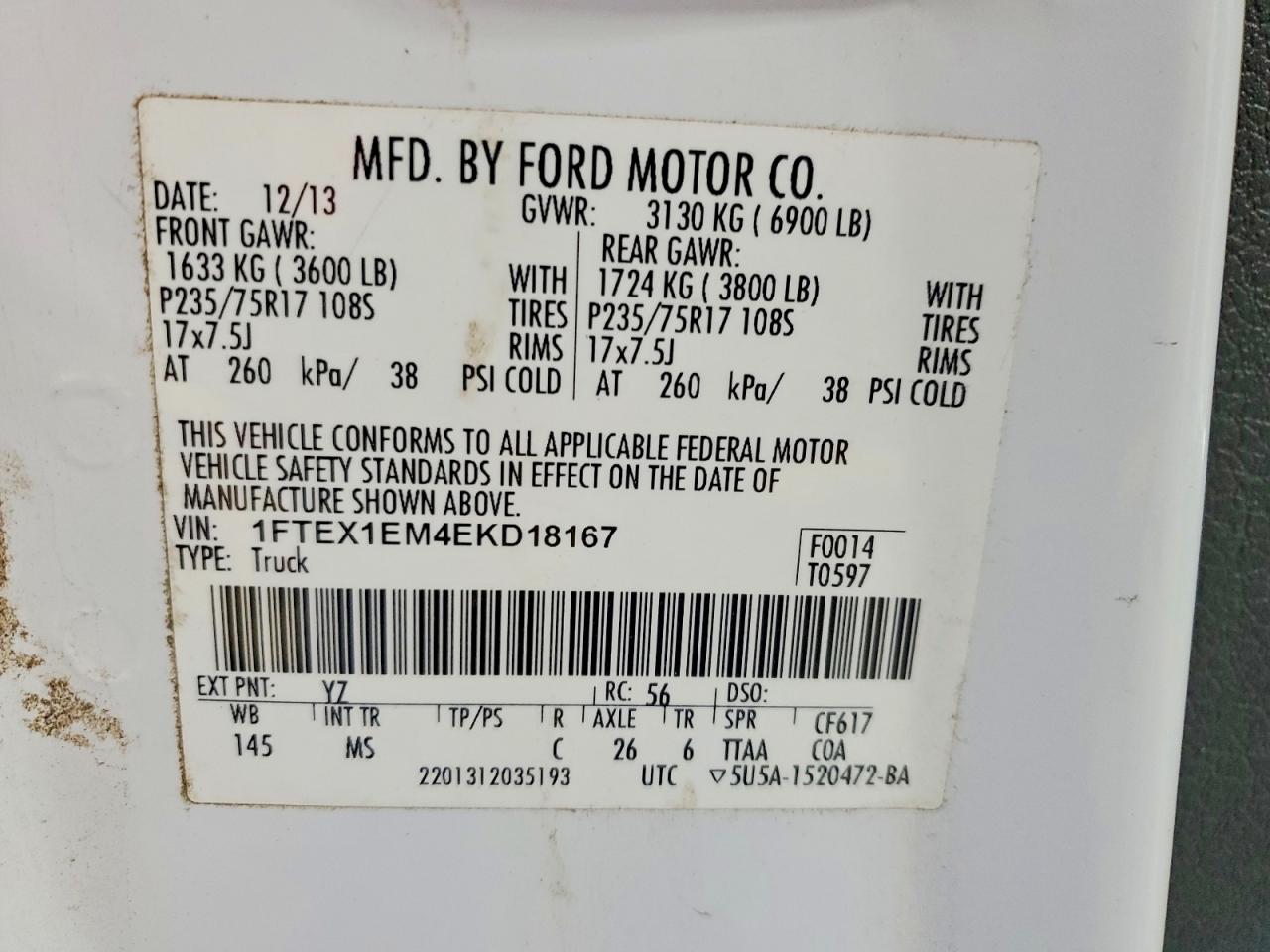 2014 Ford F150 Super Cab White vin: 1FTEX1EM4EKD18167