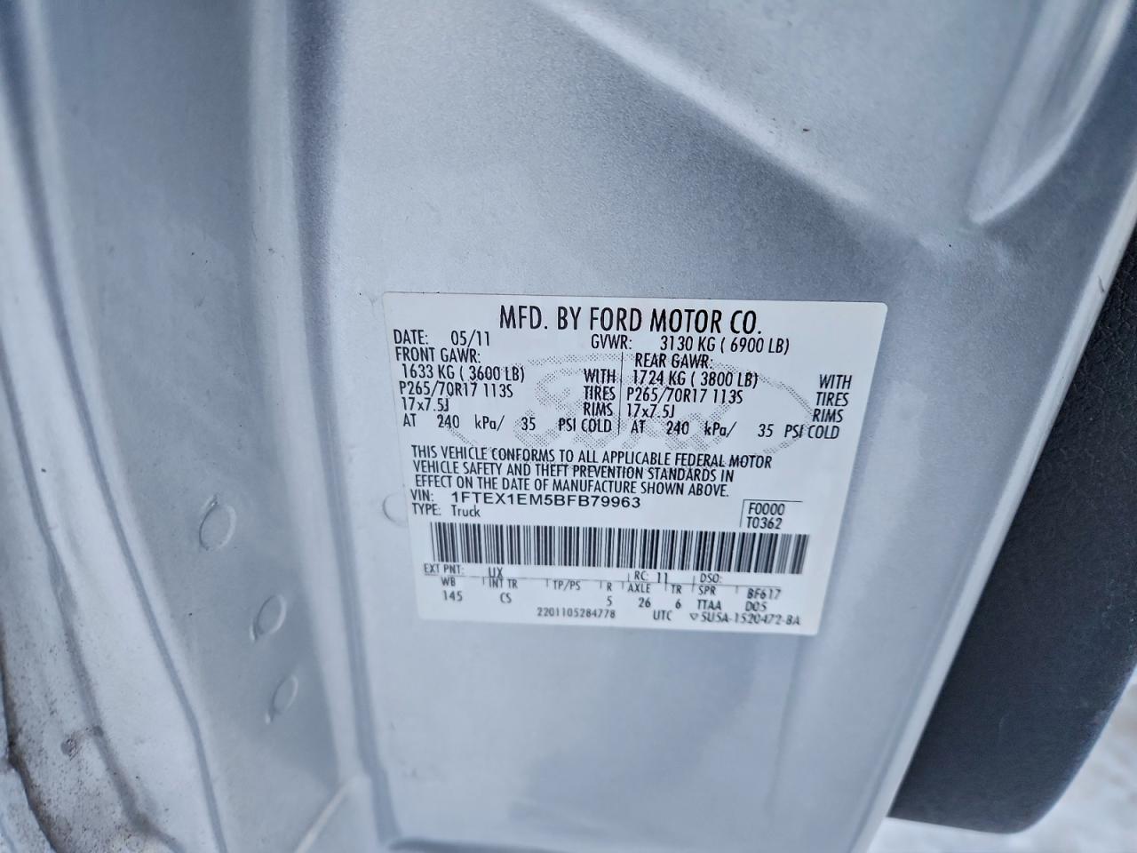 2011 Ford F150 Super Cab Silver vin: 1FTEX1EM5BFB79963