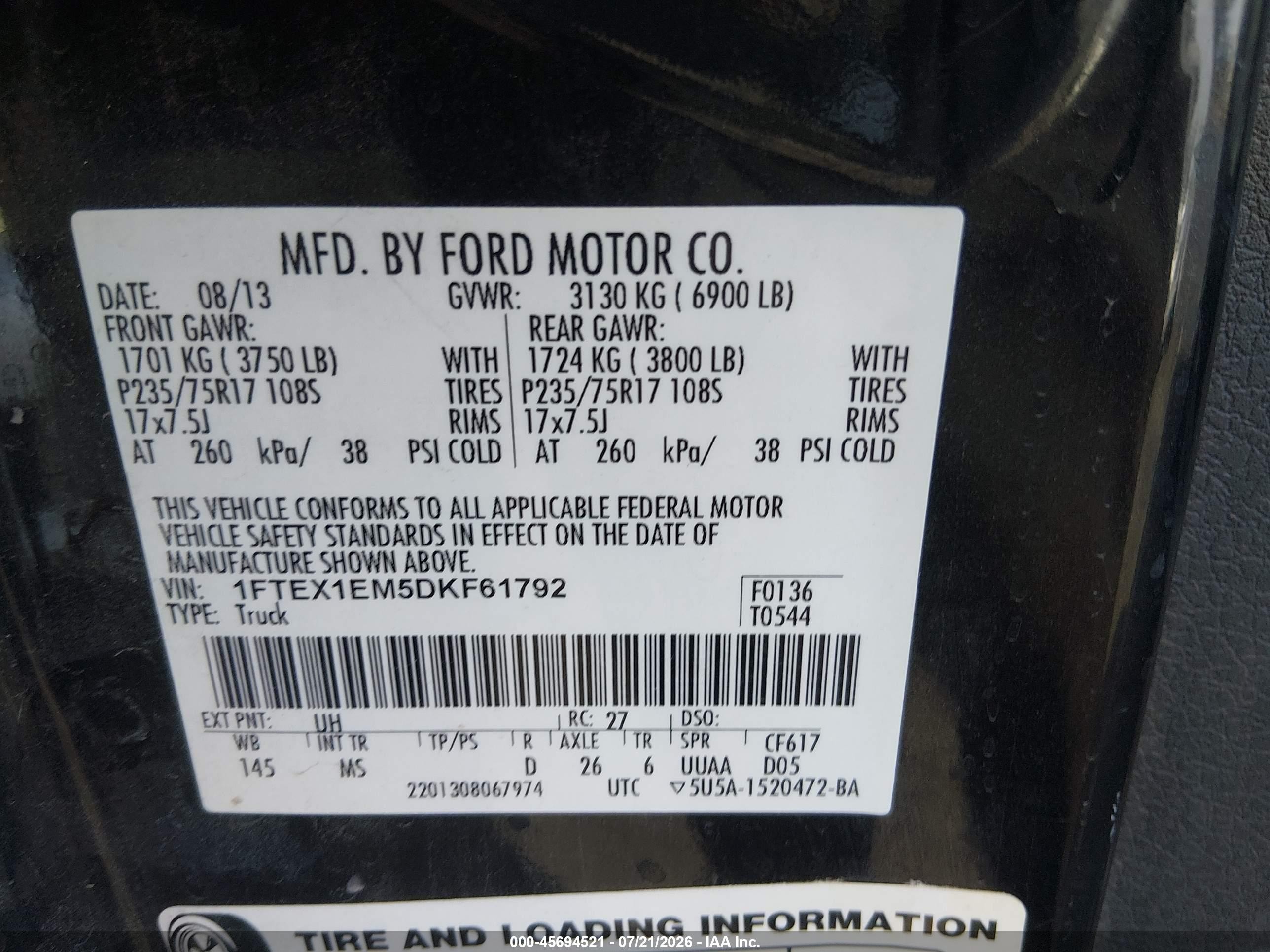 2013 Ford F-150 Xlt Black vin: 1FTEX1EM5DKF61792