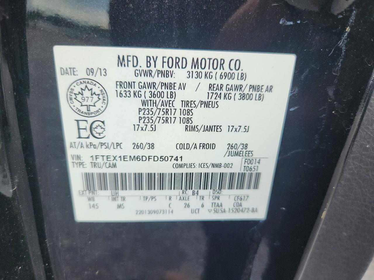 2013 Ford F150 Super Cab Black vin: 1FTEX1EM6DFD50741