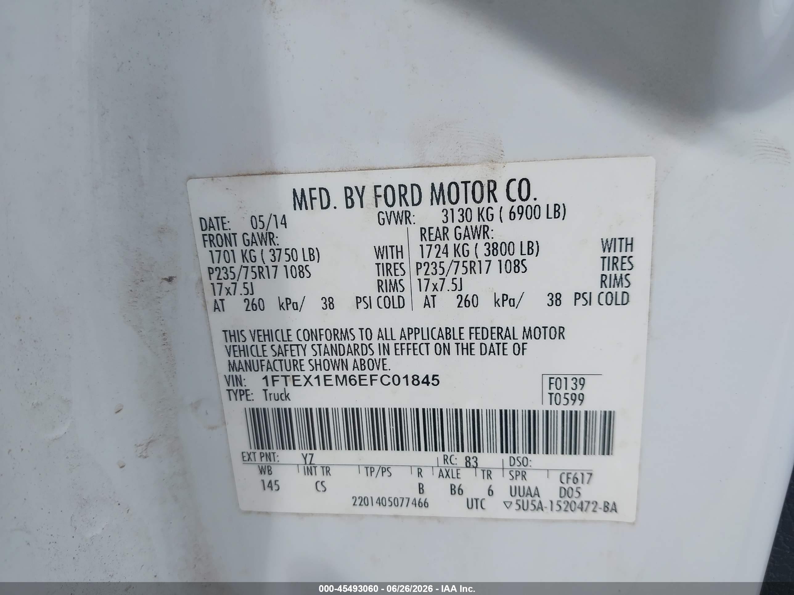 2014 Ford F-150 Stx/xl/xlt Белый vin: 1FTEX1EM6EFC01845
