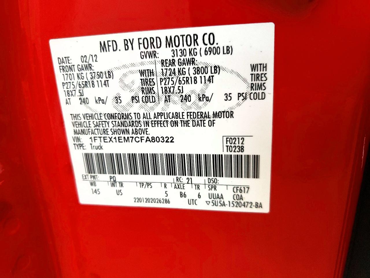2012 Ford F150 Super Cab Red vin: 1FTEX1EM7CFA80322