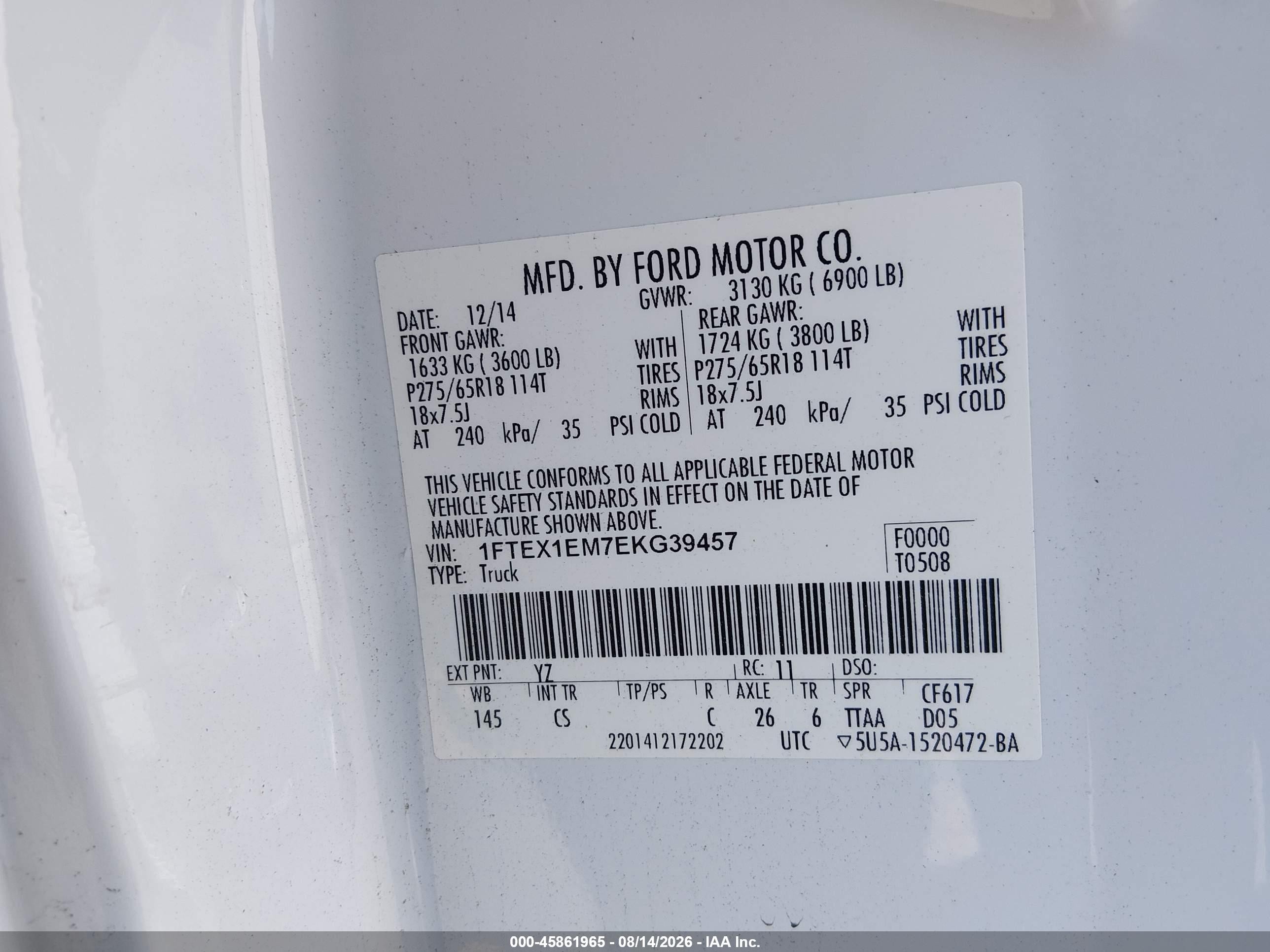 2014 Ford F-150 Stx White vin: 1FTEX1EM7EKG39457