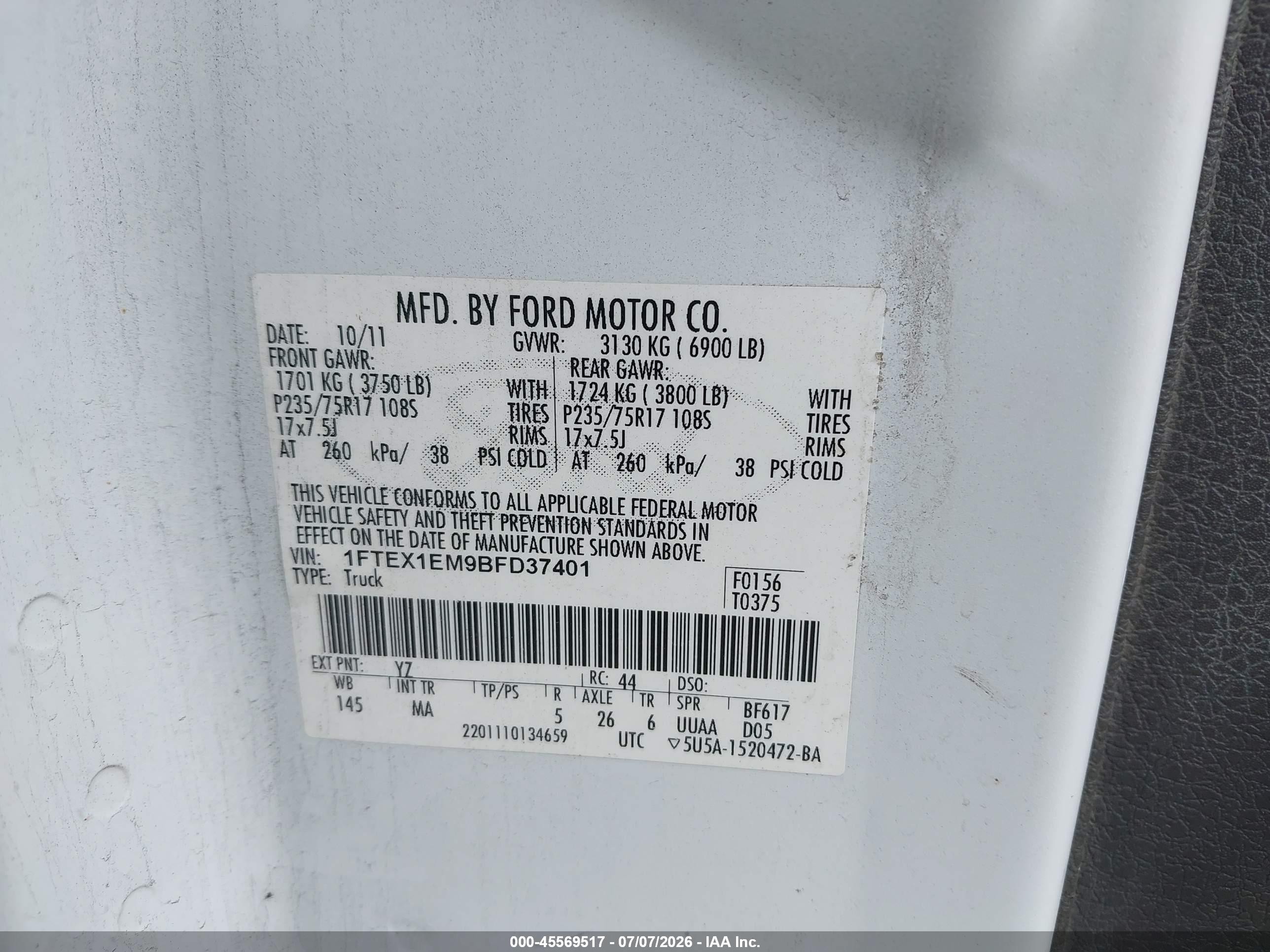 2011 Ford F-150 Xlt Белый vin: 1FTEX1EM9BFD37401