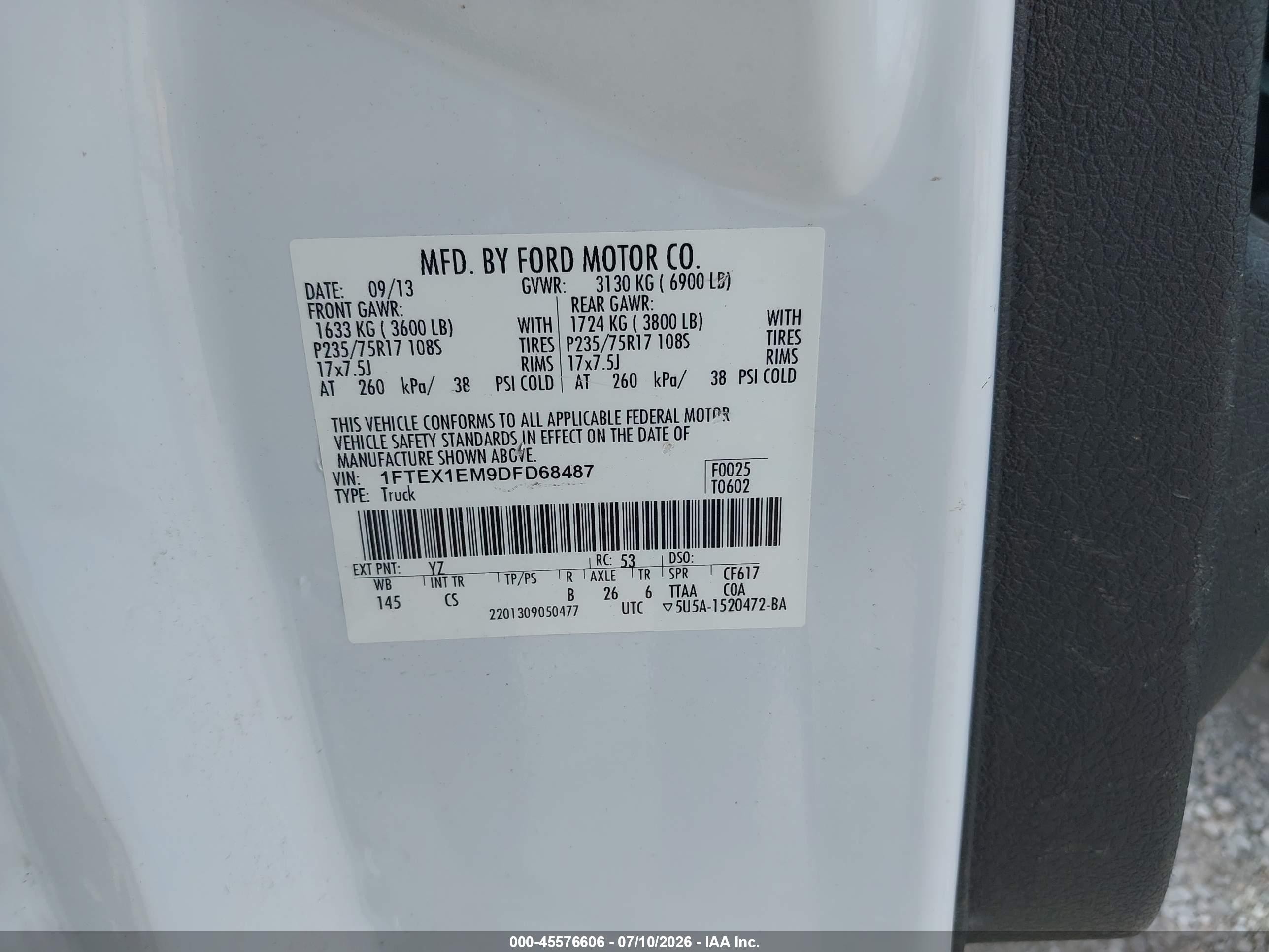 2013 Ford F-150 Xl Белый vin: 1FTEX1EM9DFD68487