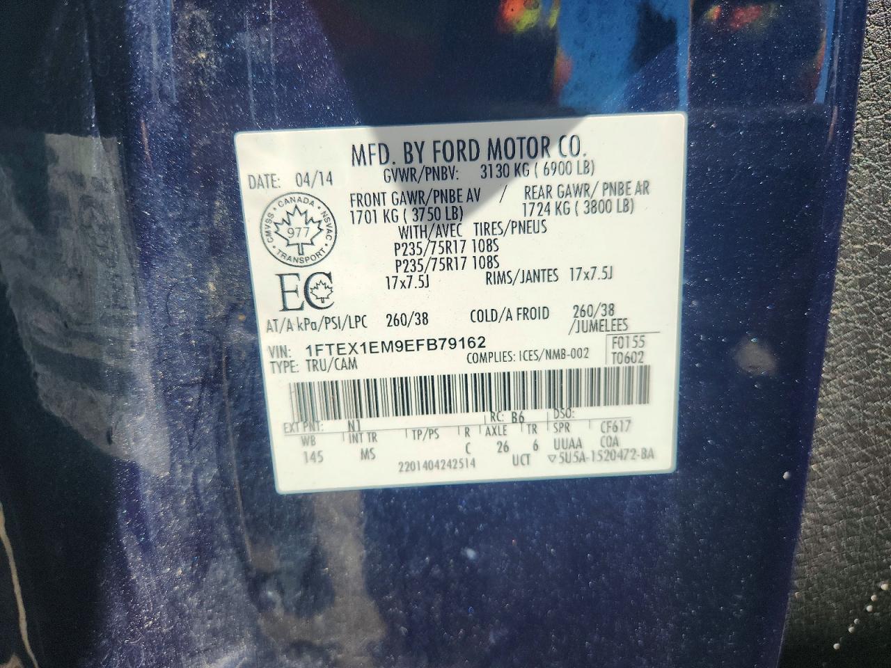 2014 Ford F150 Super Cab Blue vin: 1FTEX1EM9EFB79162