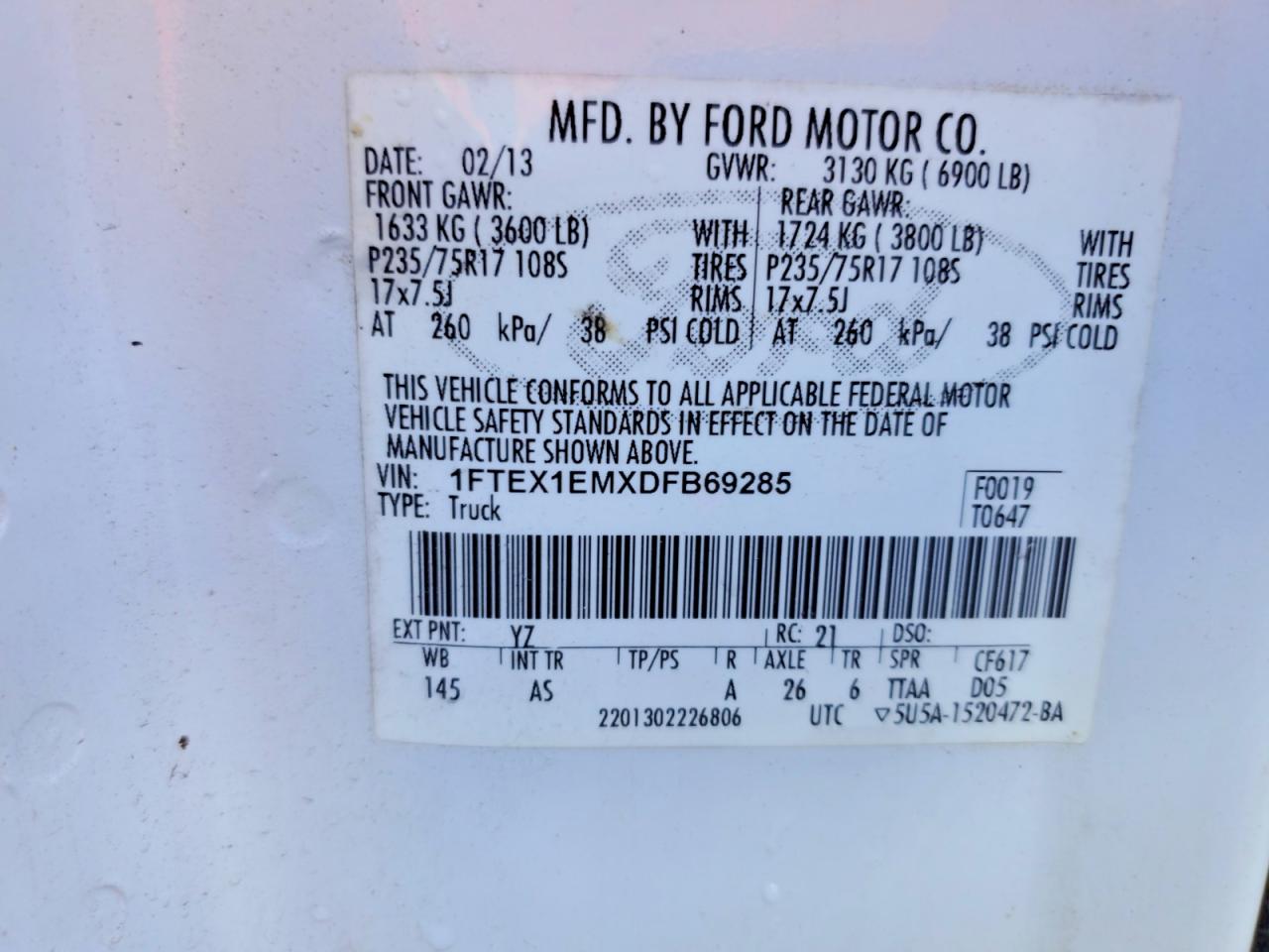 2013 Ford F150 Super Cab White vin: 1FTEX1EMXDFB69285
