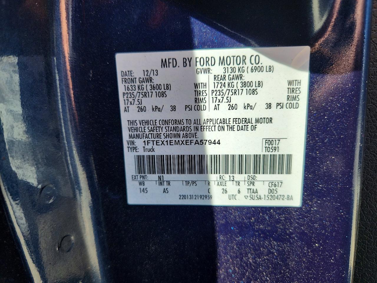 2014 Ford F150 Super Cab Blue vin: 1FTEX1EMXEFA57944