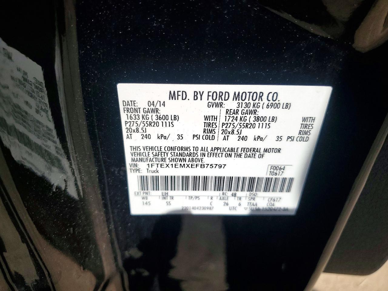 2014 Ford F150 Super Cab Black vin: 1FTEX1EMXEFB75797