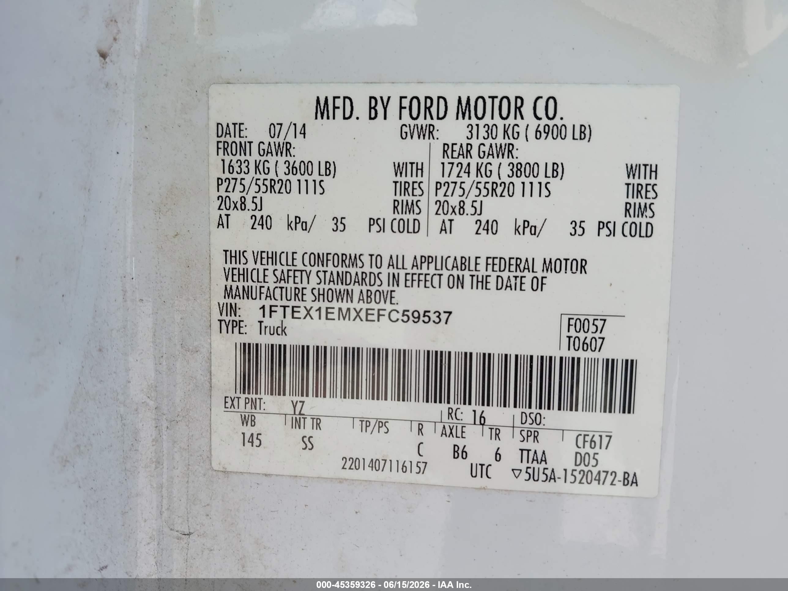 2014 Ford F-150 Stx White vin: 1FTEX1EMXEFC59537