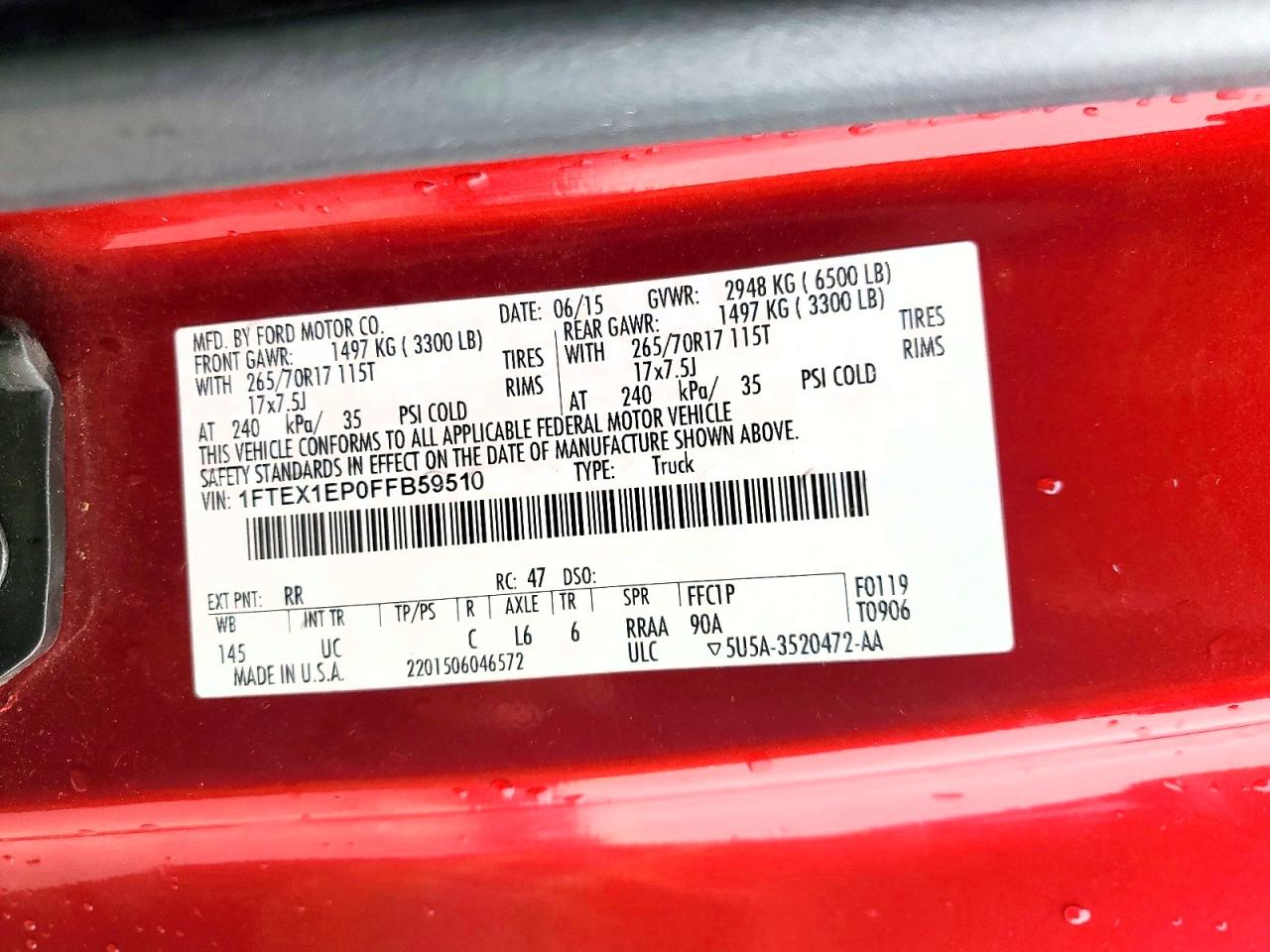 2015 Ford F150 Super Cab Red vin: 1FTEX1EP0FFB59510