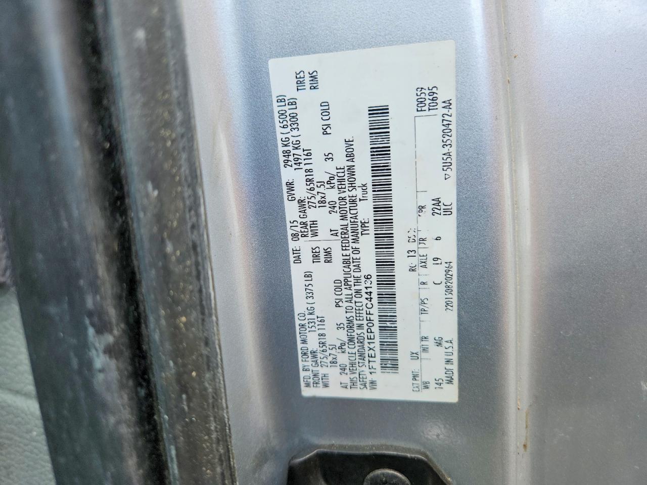 2015 Ford F150 Super Cab Silver vin: 1FTEX1EP0FFC44136
