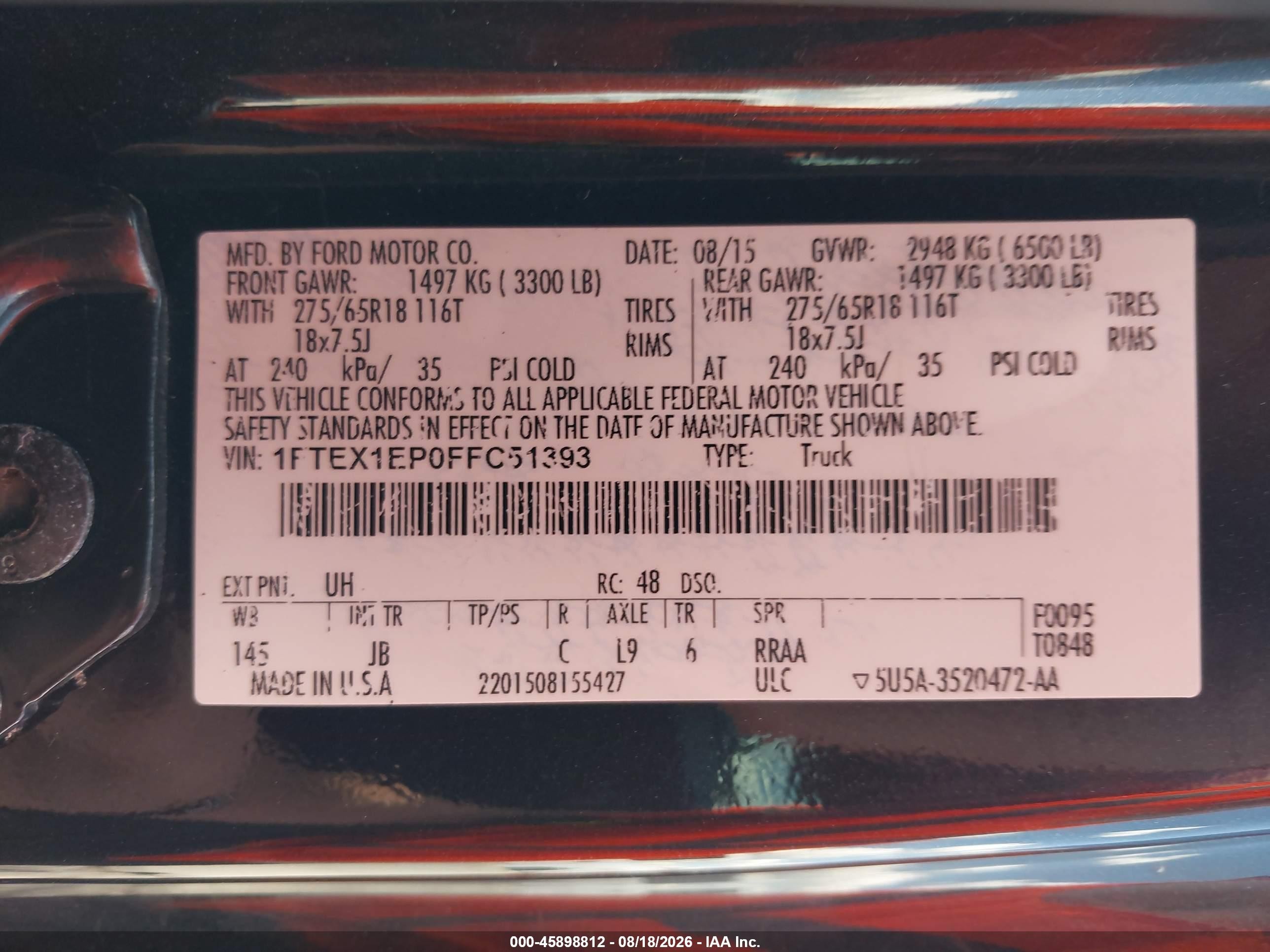 2015 Ford F-150 Xlt Black vin: 1FTEX1EP0FFC51393