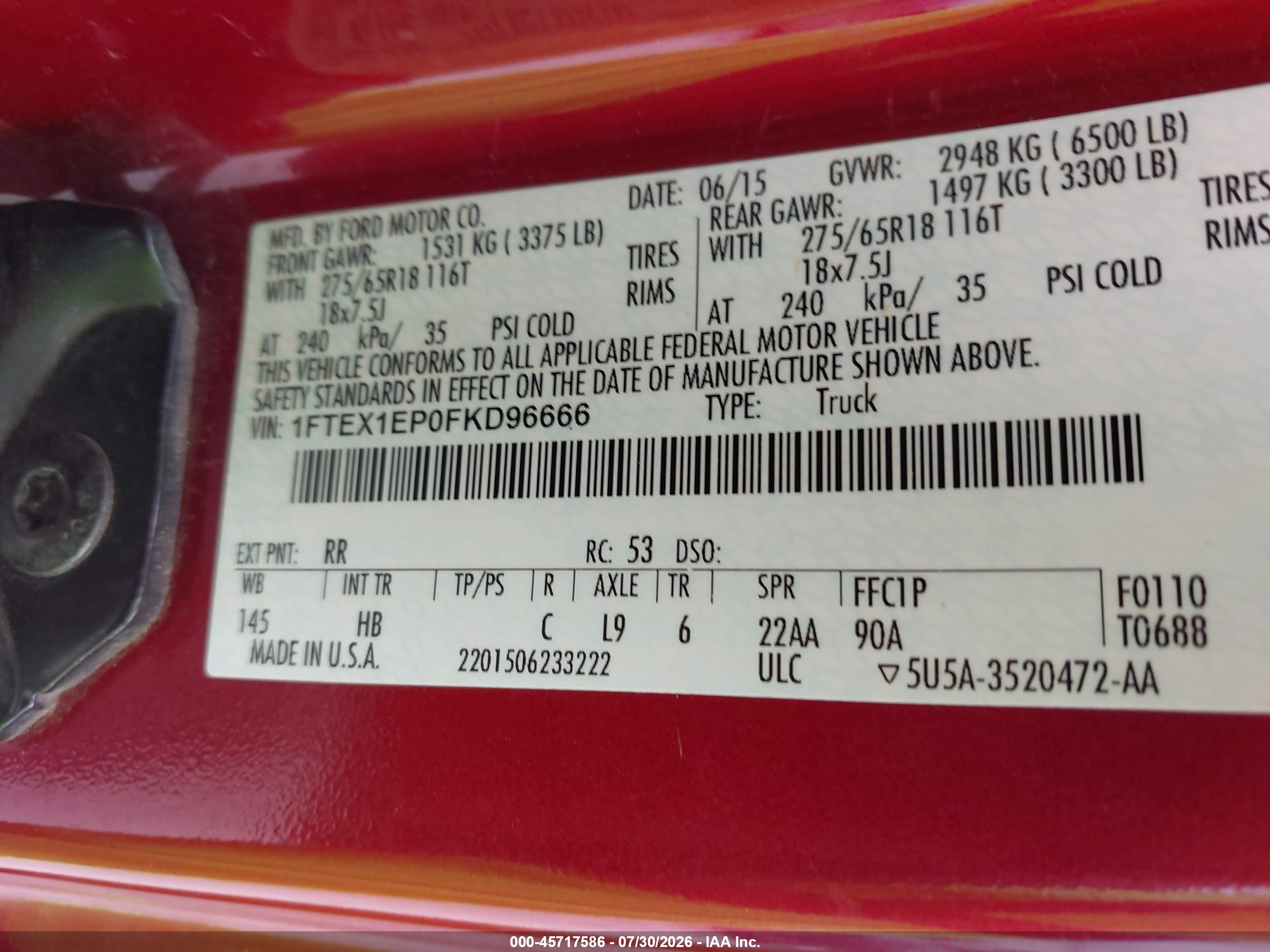 2015 Ford F-150 Lariat Red vin: 1FTEX1EP0FKD96666
