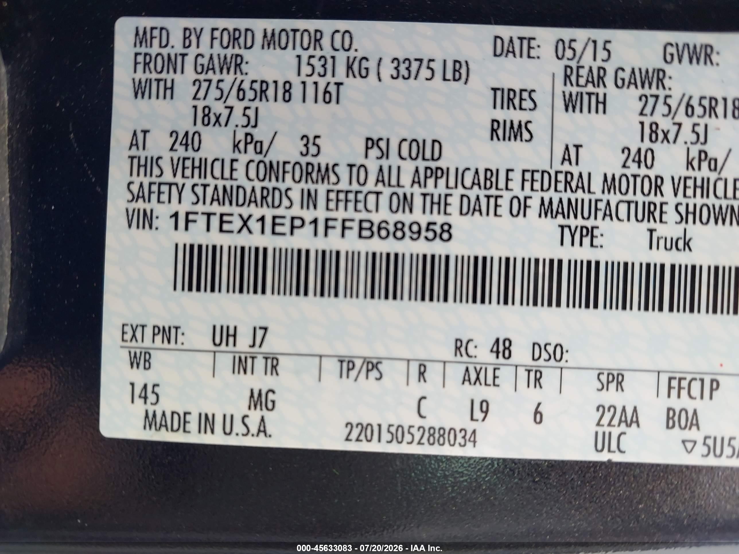 2015 Ford F-150 Xlt Black vin: 1FTEX1EP1FFB68958