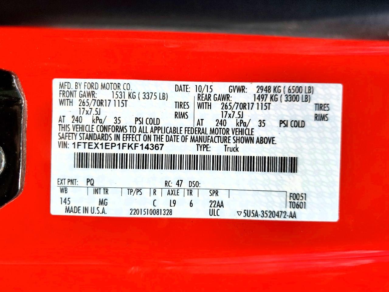 2015 Ford F150 Super Cab Красный vin: 1FTEX1EP1FKF14367