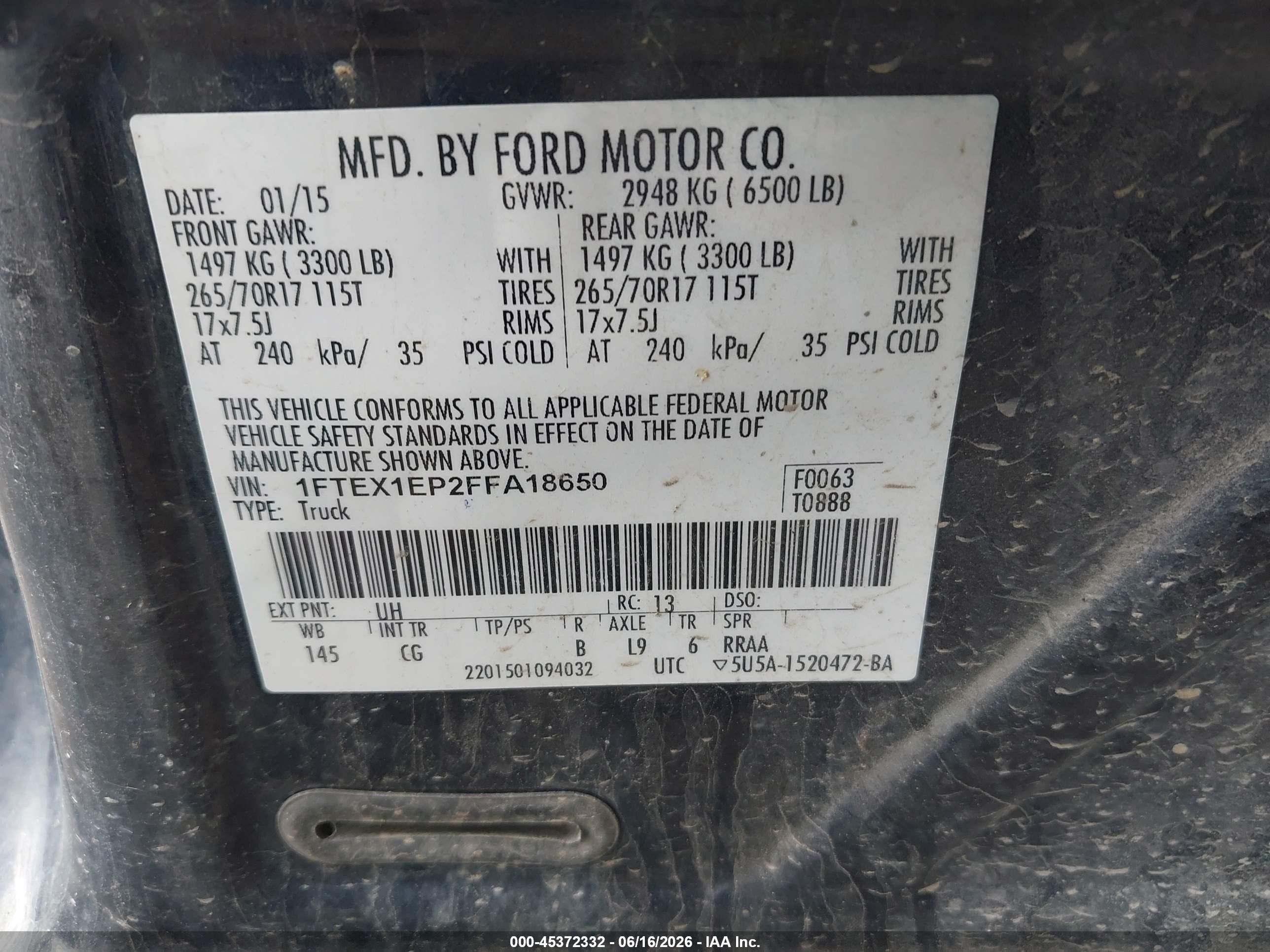 2015 Ford F-150 Xl Black vin: 1FTEX1EP2FFA18650