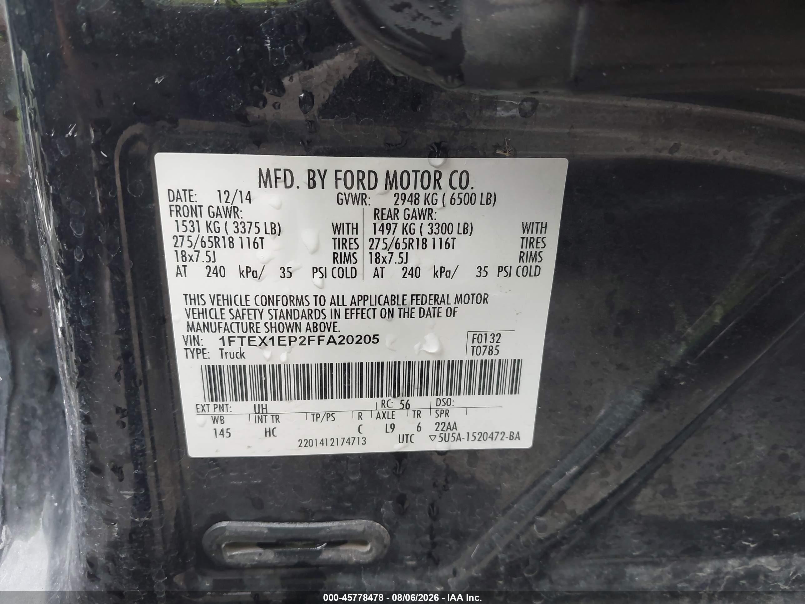 2015 Ford F-150 Lariat Черный vin: 1FTEX1EP2FFA20205