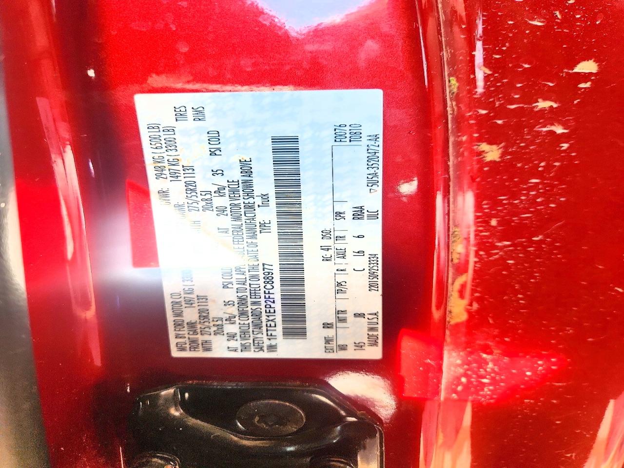 2015 Ford F150 Super Cab Red vin: 1FTEX1EP2FFC88977