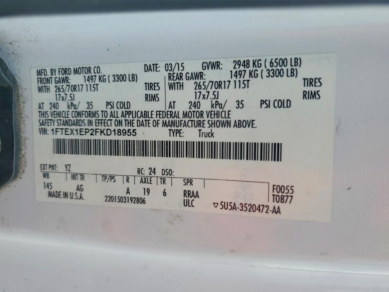 2015 Ford F150 Super Cab White vin: 1FTEX1EP2FKD18955