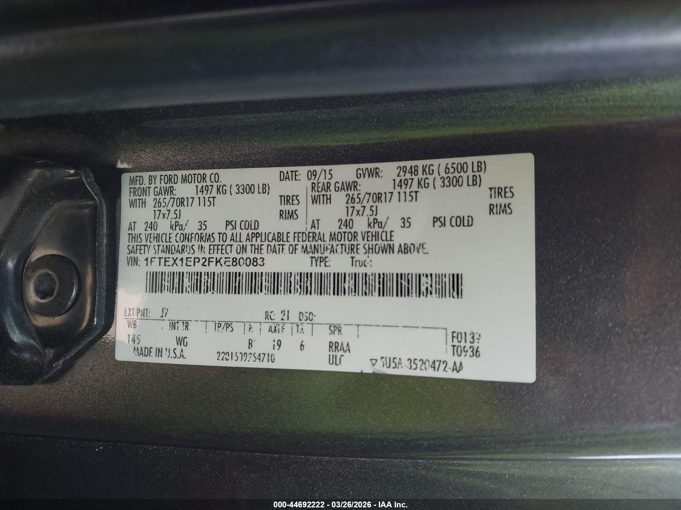 2015 Ford F-150 Xl Gray vin: 1FTEX1EP2FKE80083