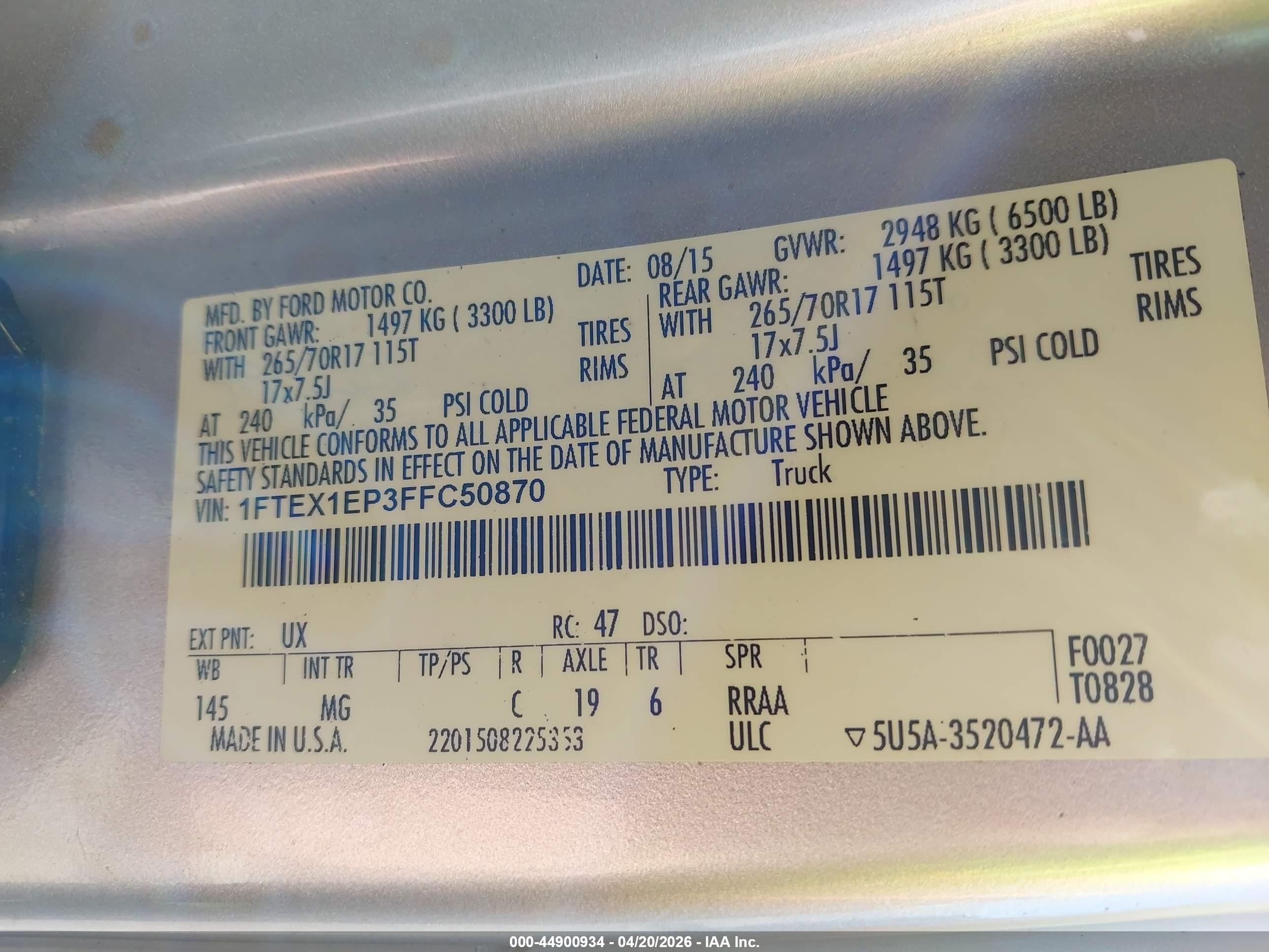 2015 Ford F-150 Xlt Silver vin: 1FTEX1EP3FFC50870