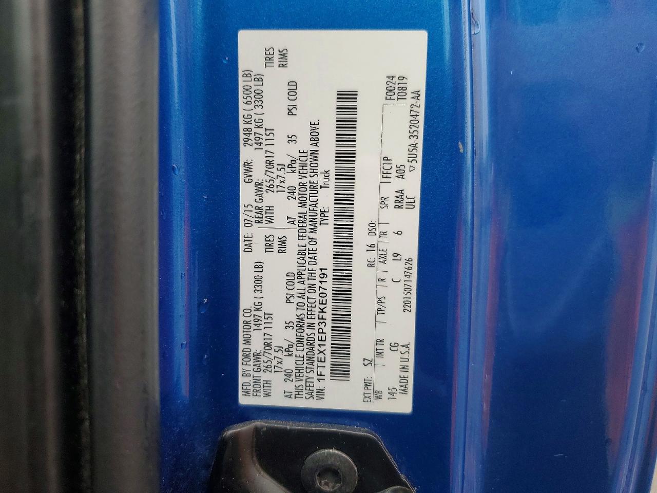 2015 Ford F150 Super Cab Blue vin: 1FTEX1EP3FKE07191