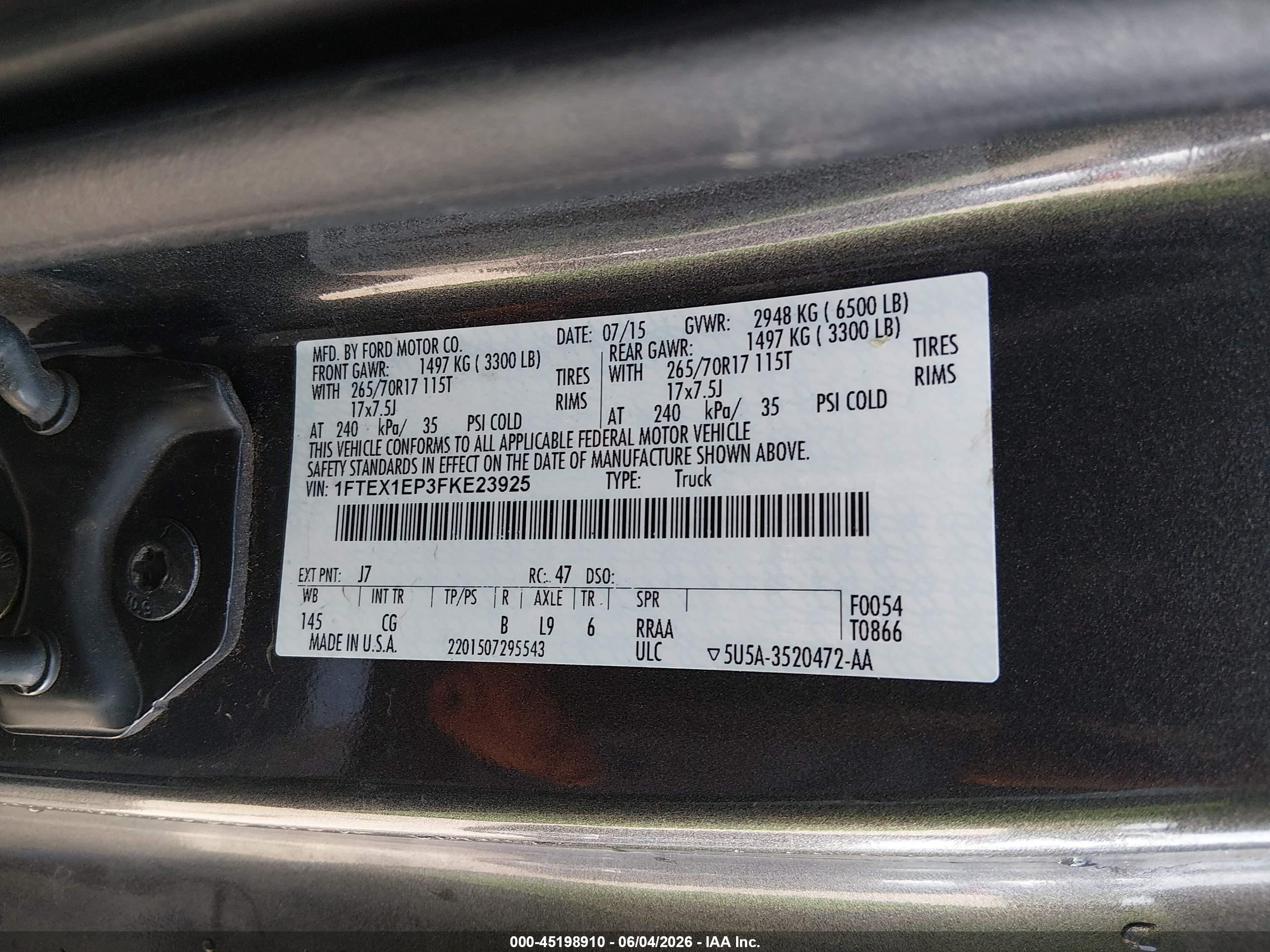2015 Ford F-150 Xl Gray vin: 1FTEX1EP3FKE23925