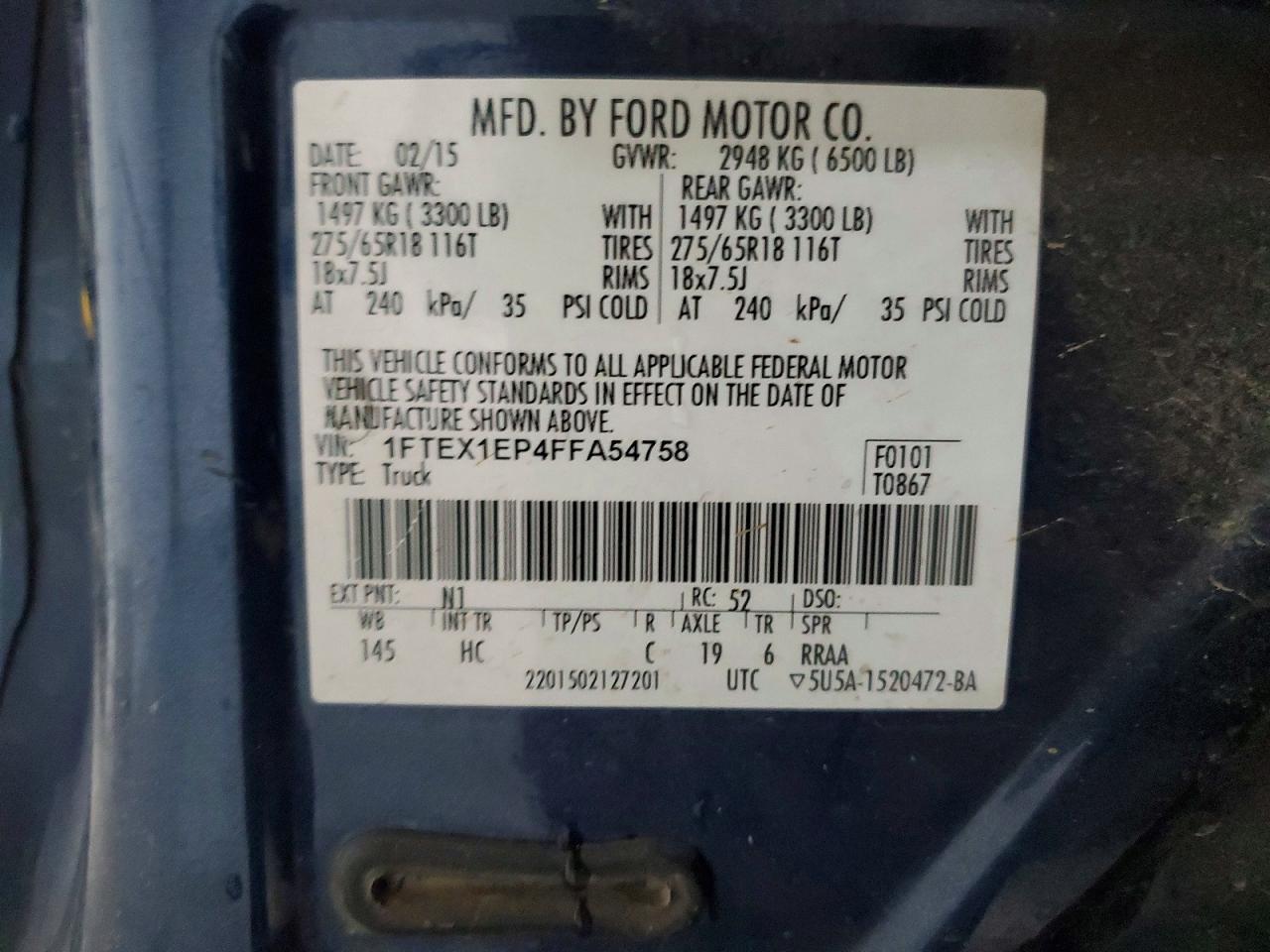 2015 Ford F150 Super Cab Blue vin: 1FTEX1EP4FFA54758