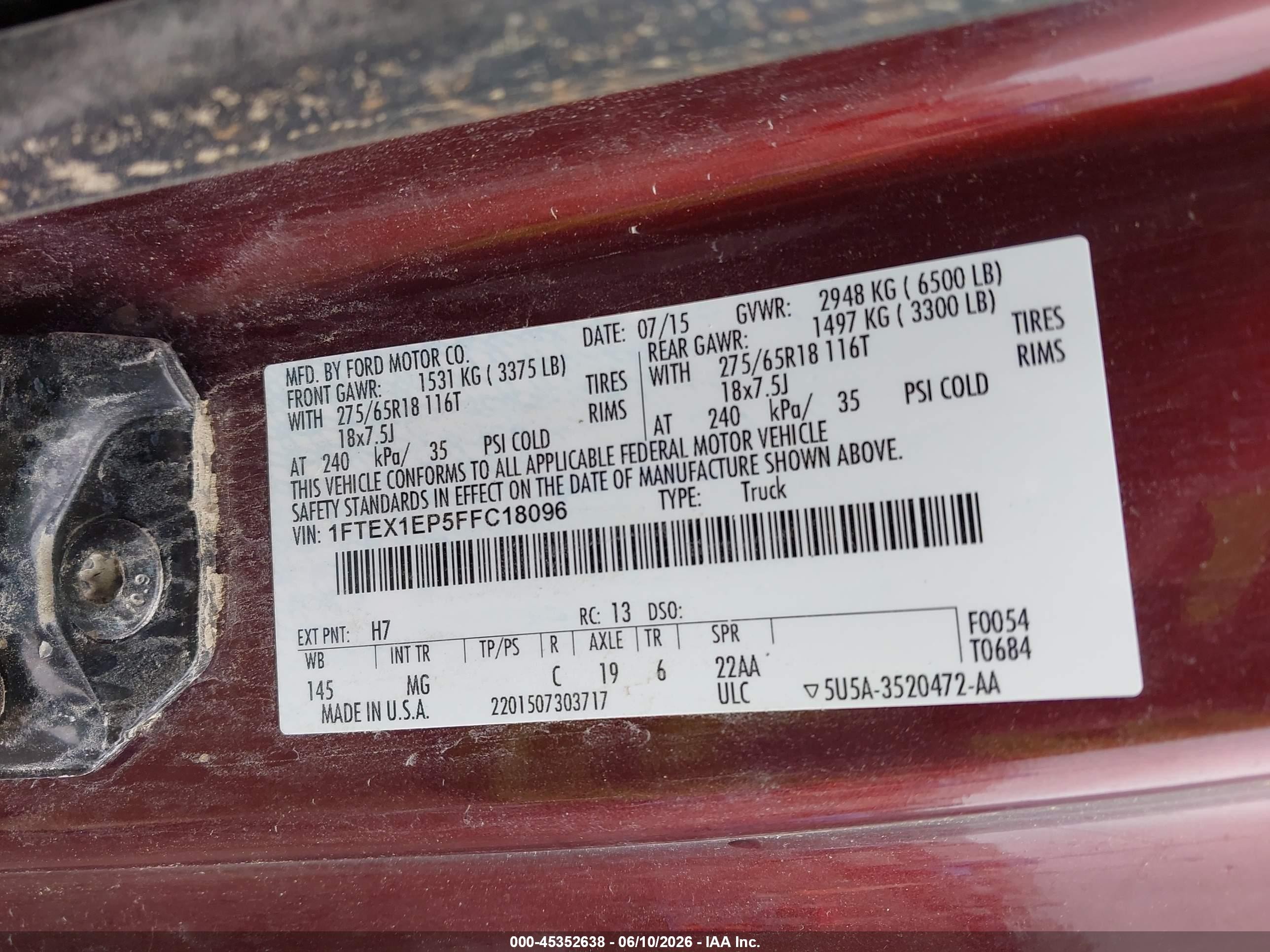 2015 Ford F-150 Xlt Burgundy vin: 1FTEX1EP5FFC18096