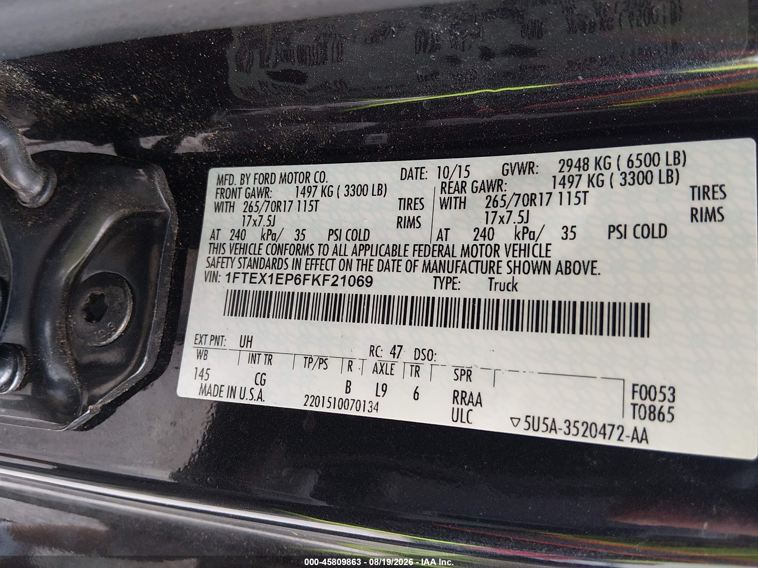 2015 Ford F-150 Xl Black vin: 1FTEX1EP6FKF21069