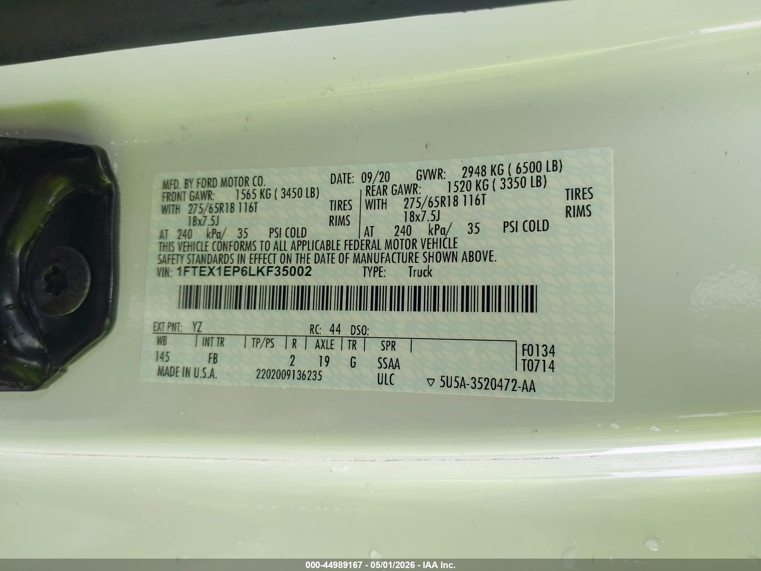 2020 Ford F-150 Xlt White vin: 1FTEX1EP6LKF35002