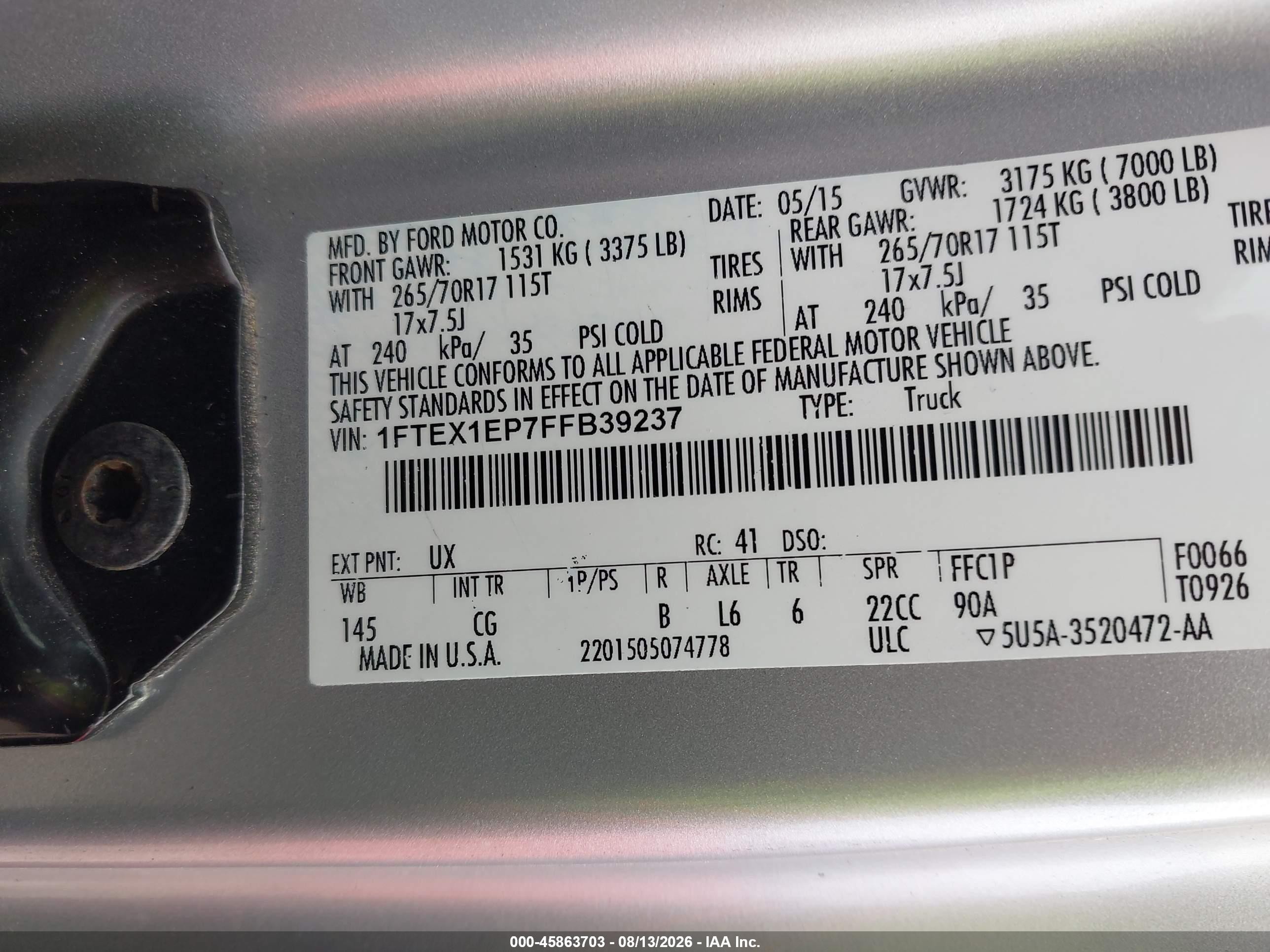 2015 Ford F-150 Xl Silver vin: 1FTEX1EP7FFB39237