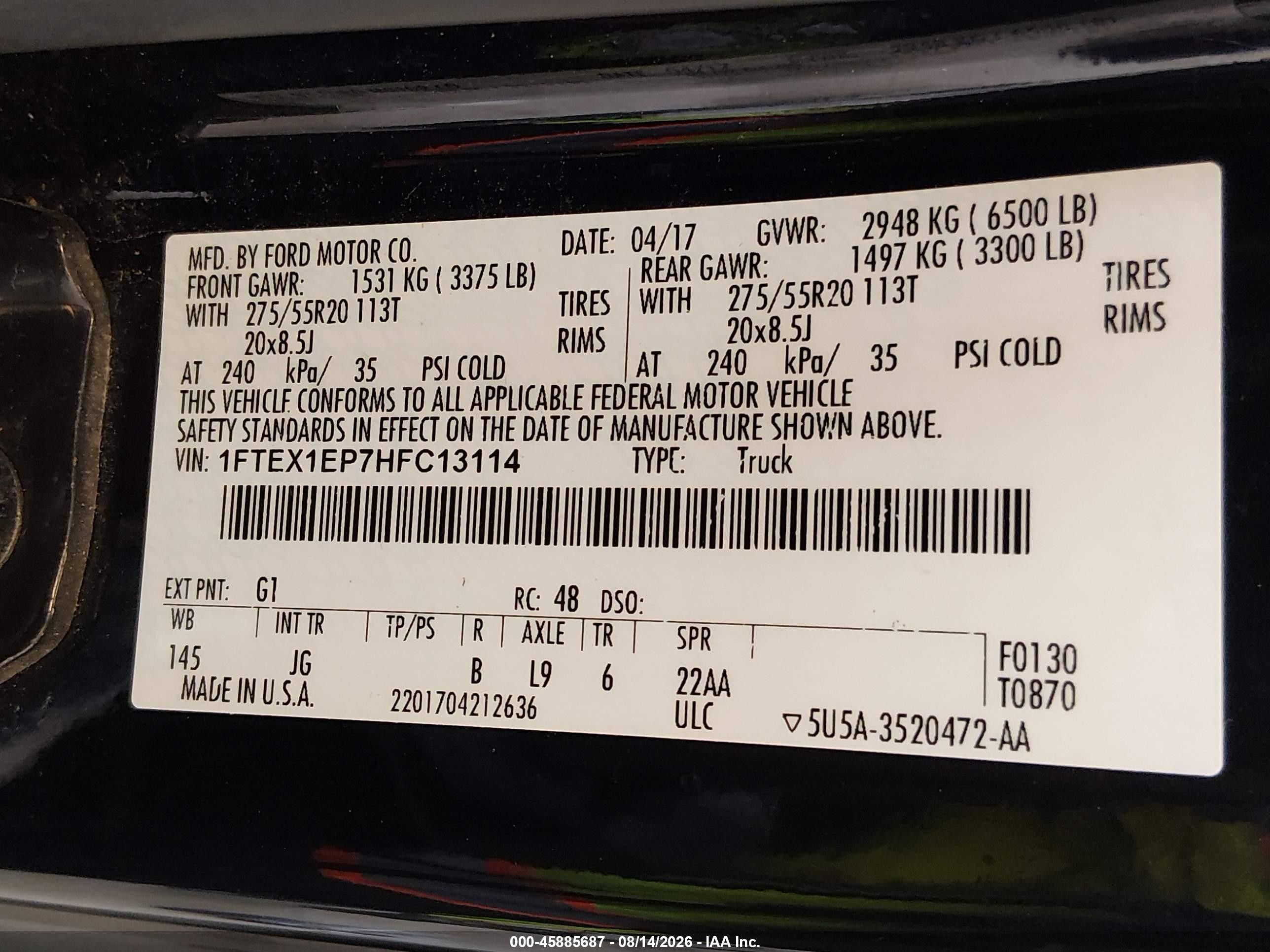 2017 Ford F-150 Xl Black vin: 1FTEX1EP7HFC13114